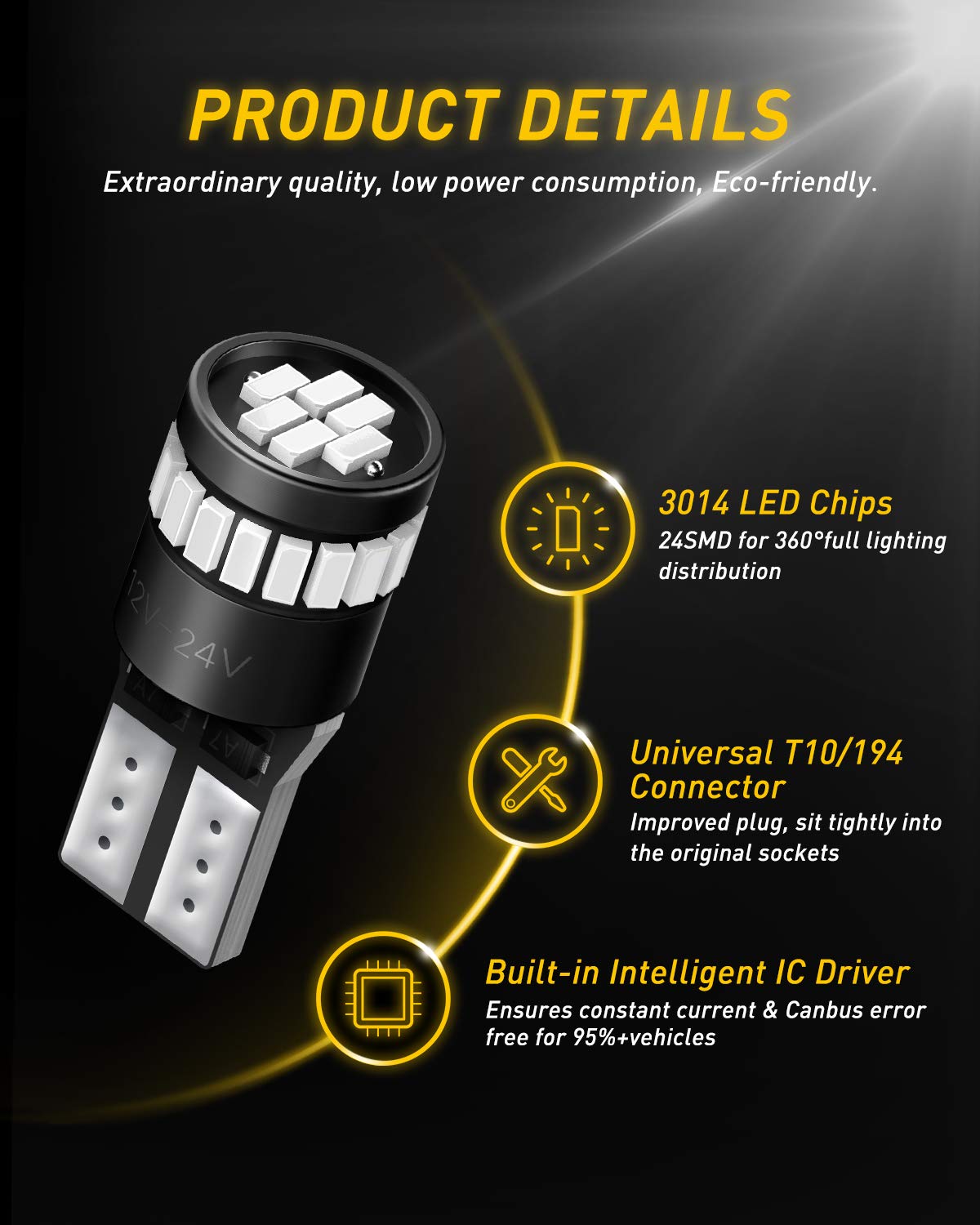 Auxito Brilliant Red Led Light 168 175 194 2825 W5W T10 24-Smd 3014 Chipsets For Car Powersport Accessory Dome Map Door Courtesy
