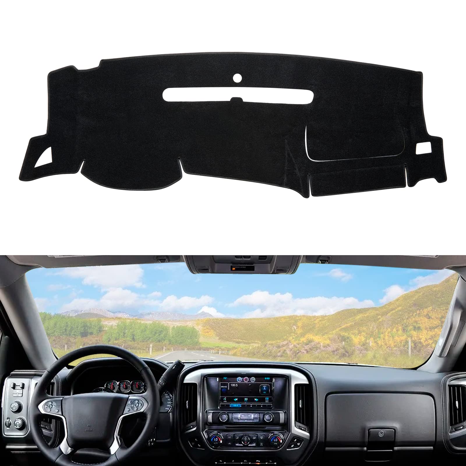 Dashboard Dash Cover Mat Carpet Compatible with 07-13 GMC Sierra Chevy Silverado(LSLT,or Work Truck ONLY) with Two Glove Boxes(B