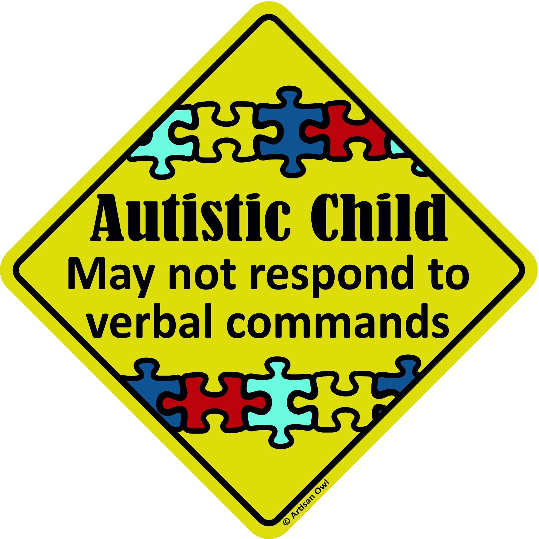 Autistic Child Emergency Magnet 6 X 6 Inch Auto Bumper Car Magnet (2 Magnets)