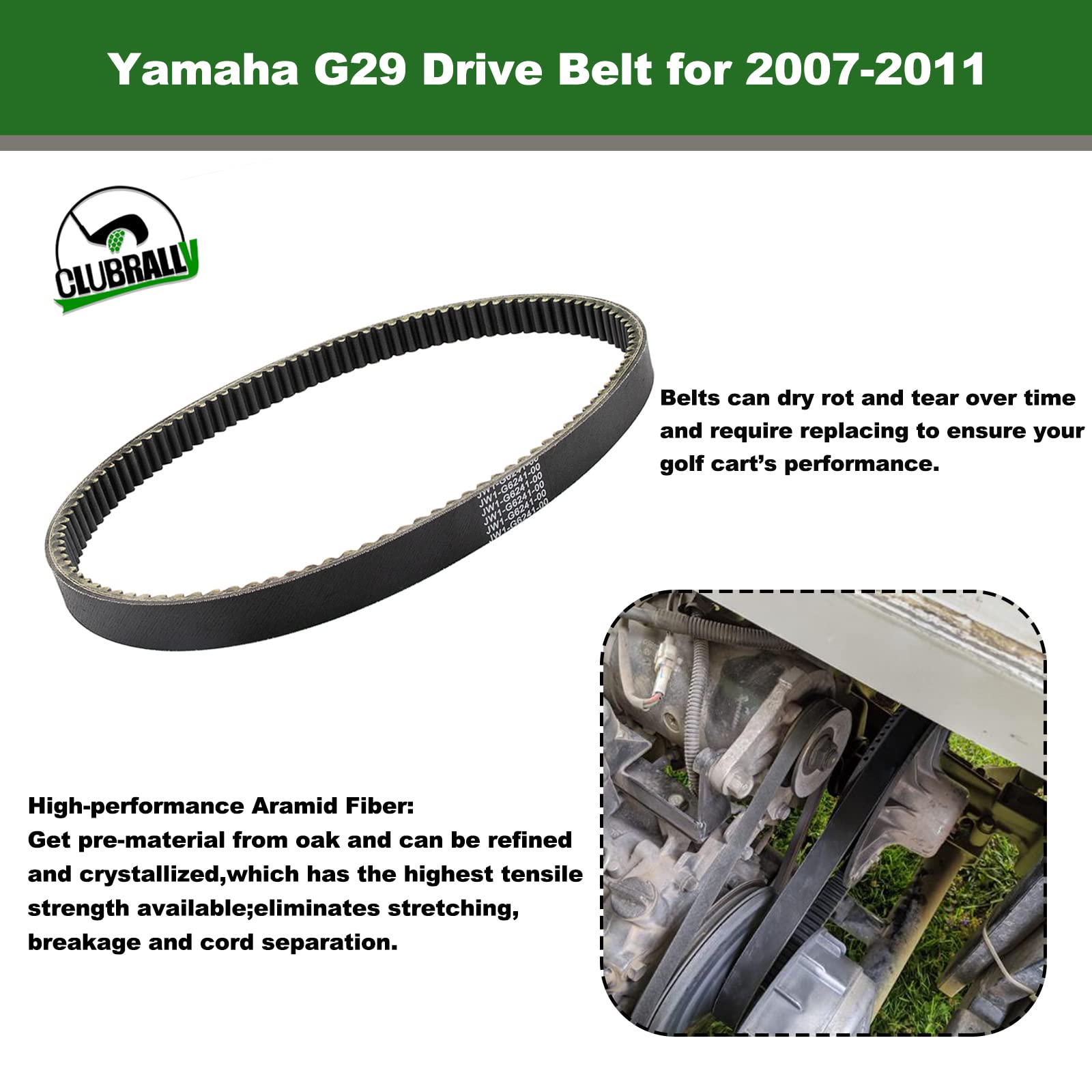 CLUBRALLY Golf Cart Drive Belt for Yamaha G29 (2007-2011) - OEM# JW1-G6241-00/JW1-G6241-10