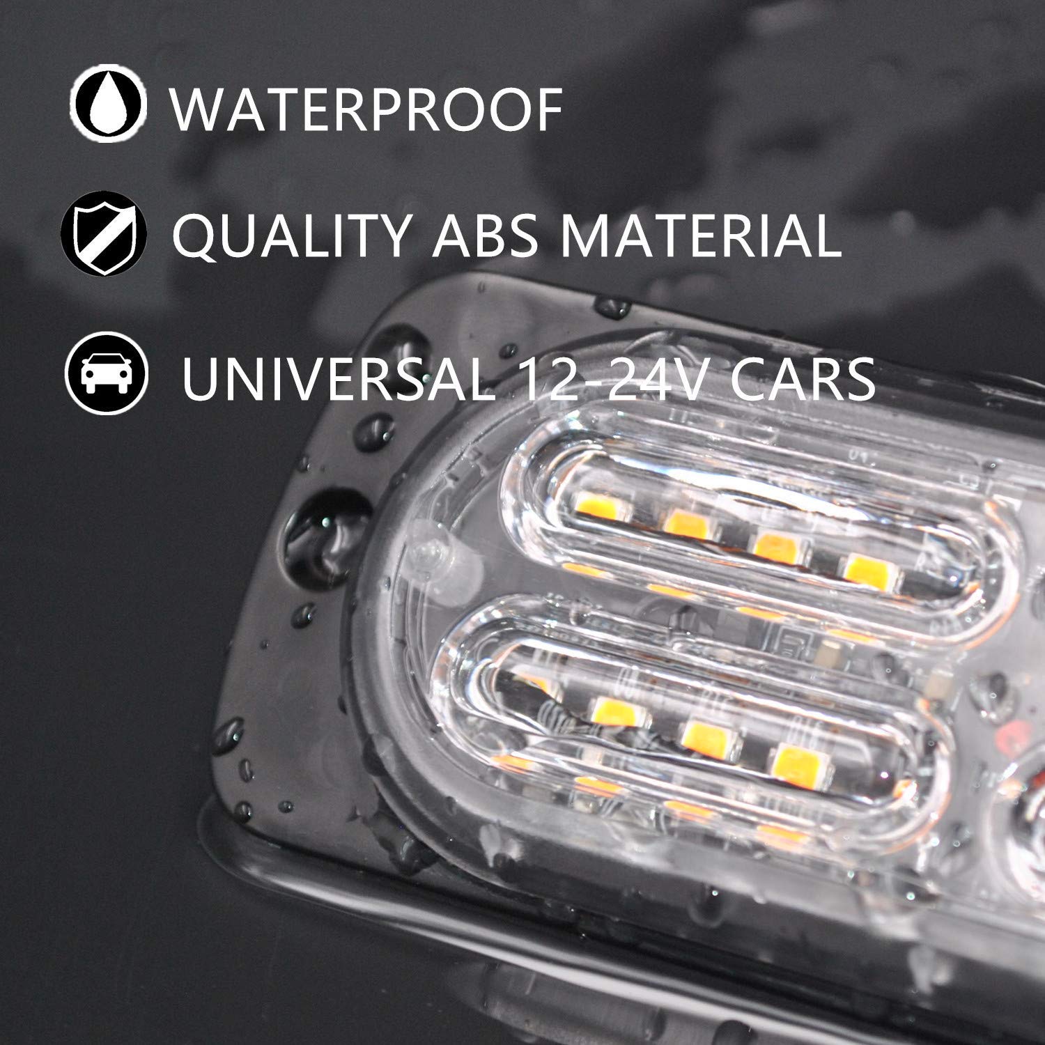 EASE2U E 20-LED Amber Strobe Light Bar for Cars & Trucks - Waterproof, 12-24V, 32 Flashing Modes - 4PCS