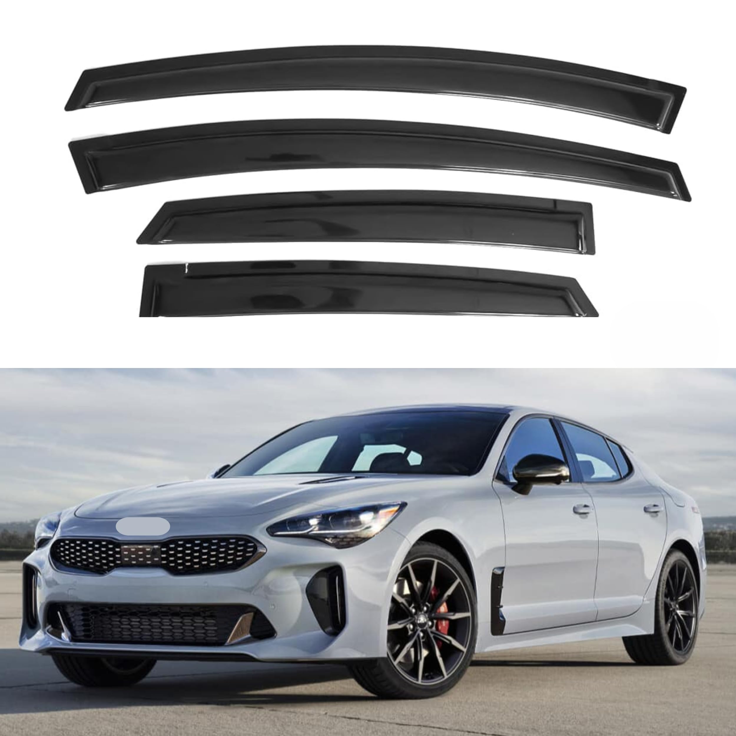 Ig Window Visor For Kia Stinger 2017-2023, Rain Guard Tape-On Extra Durable Sun Wind Side Vent Window Deflector, 2017 2018 2019
