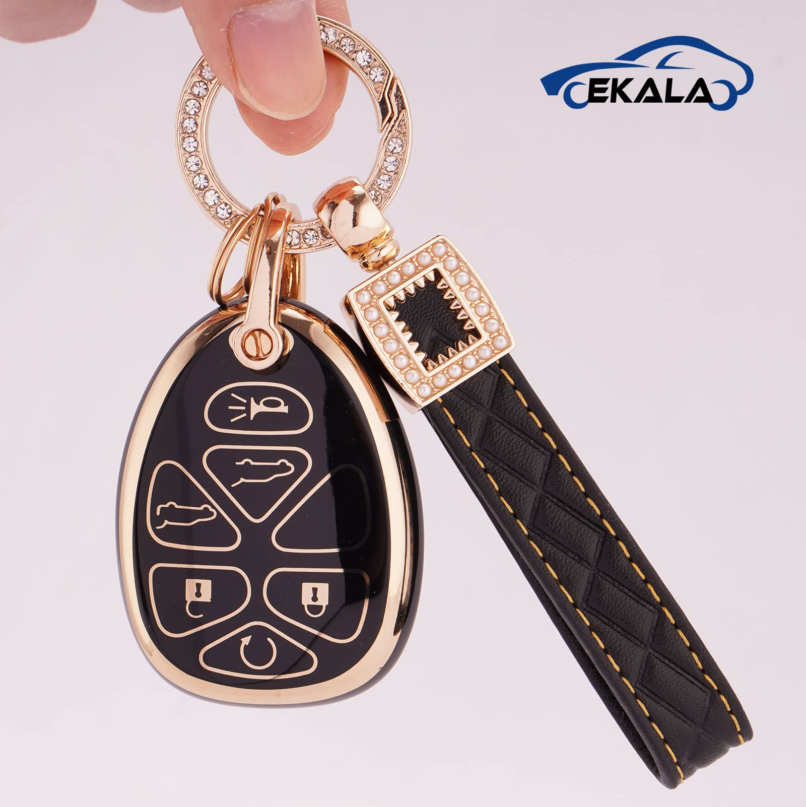 EKALA for Chevy Key Fob Cover with Leather Keychain Lanyard, Soft TPU Keys Case Shell Compatible with Chevy Suburban Traverse Ta