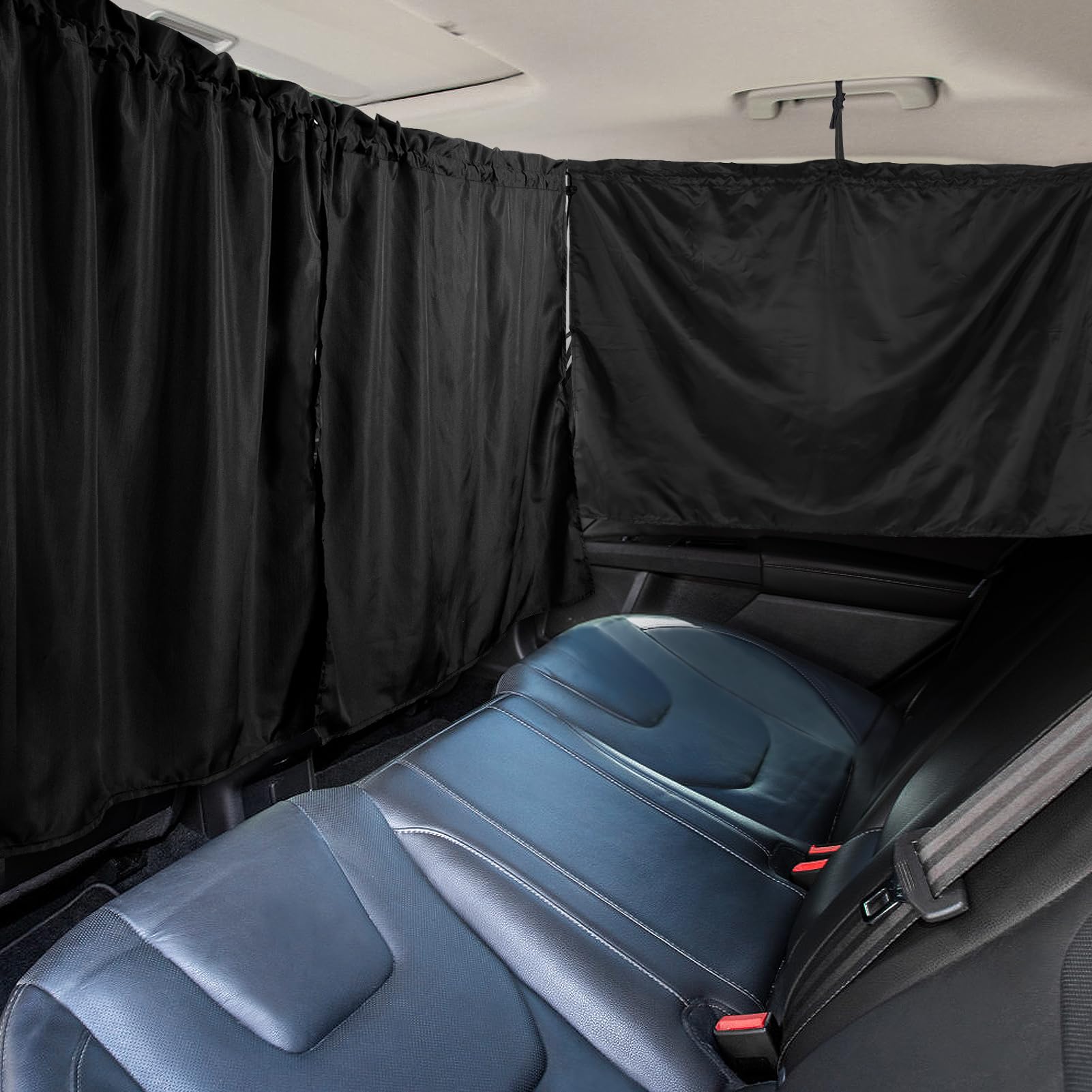 Set Of 3 Car Window Shades - 95% Light Blocking Sunshades, 1 Privacy Divider Curtains & 2 Side Window Covers, Wide Sedan Suv Acc