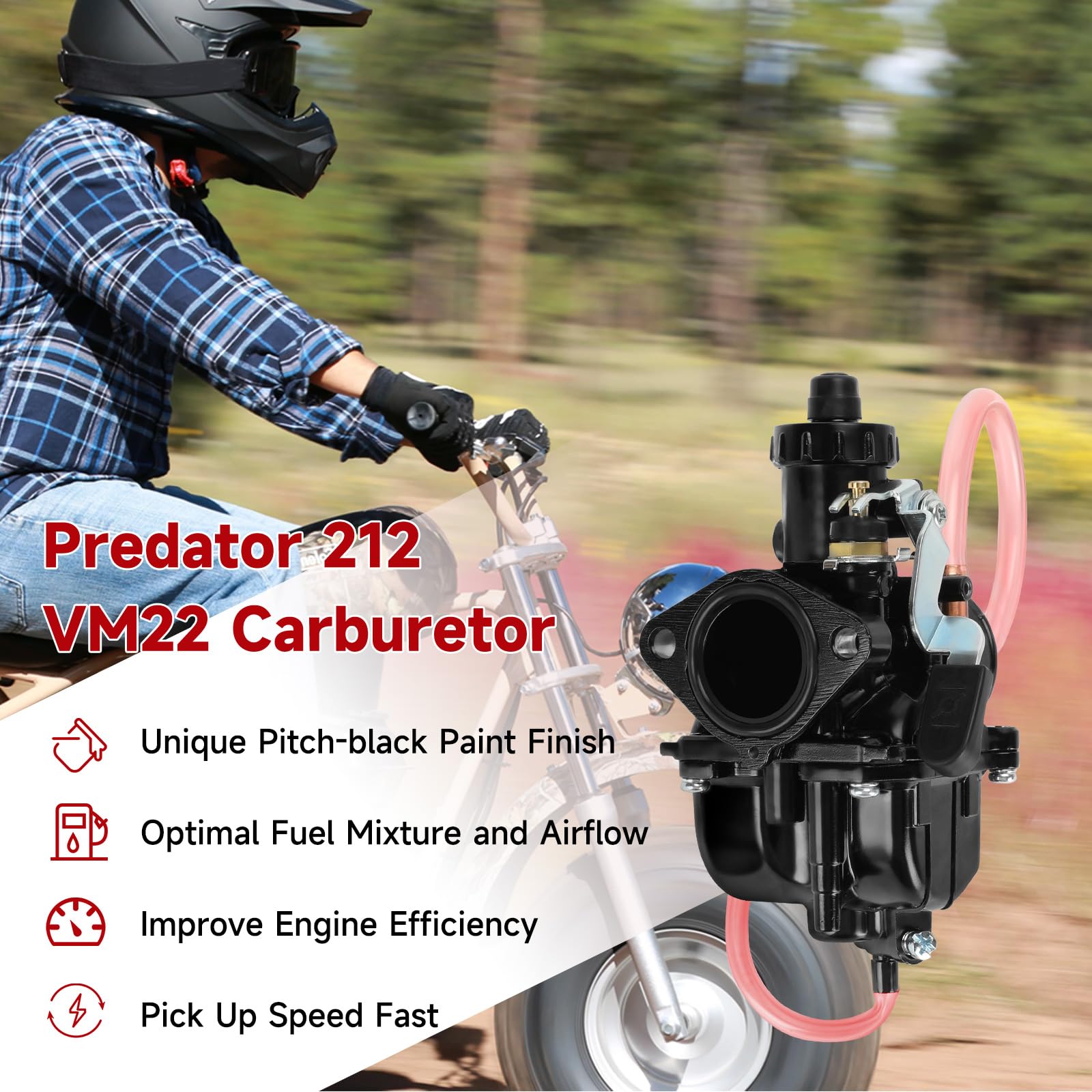 FVRITO VM22 Carburetor & Throttle Kit for Predator 212cc/196cc Mini Bikes, Go Karts - New Black