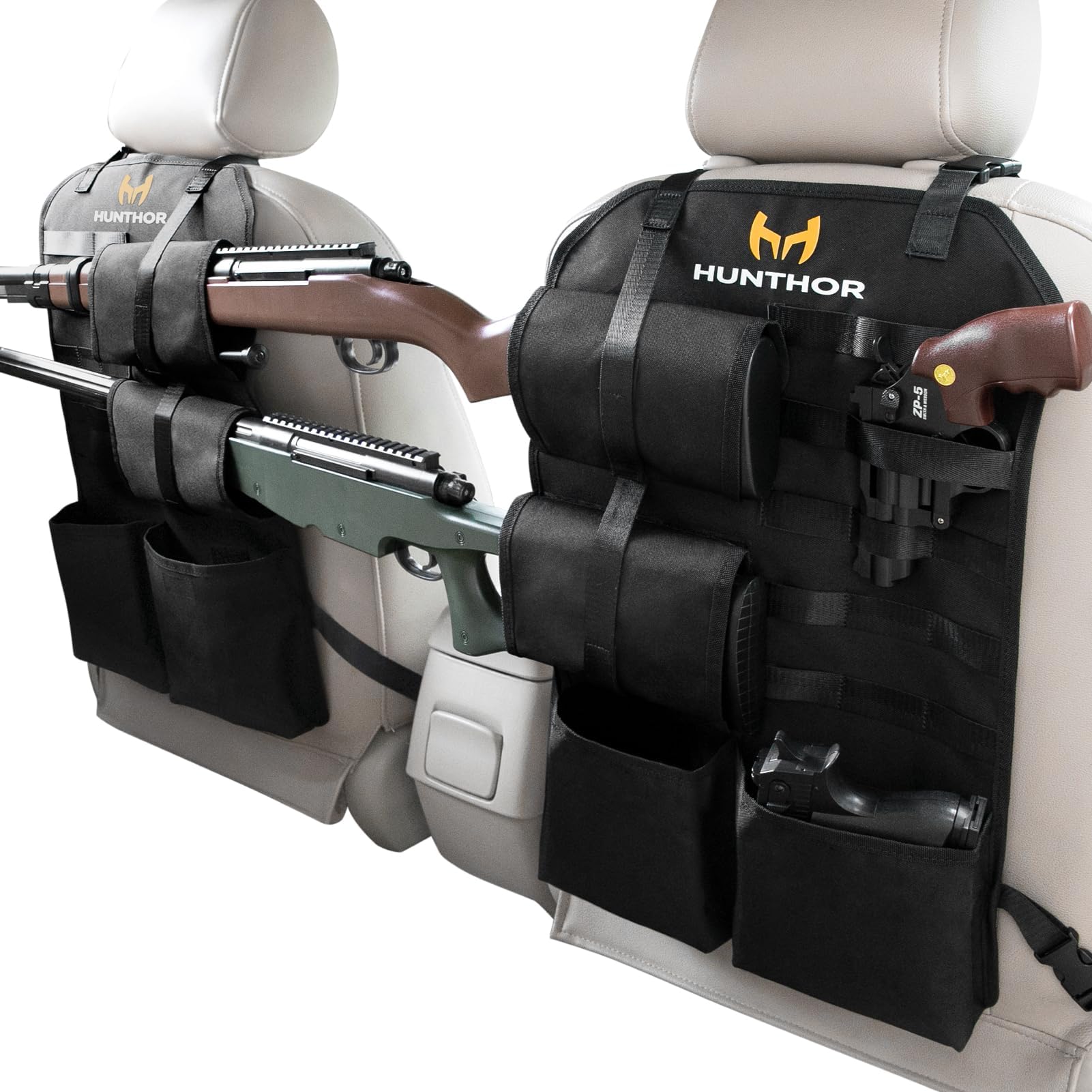 Hunthor Truck Gun Rack (A Pair), 900D Adjustable Seat Back Gun Storage, Heavy Duty Automotive Rifle Holder Hunting Accessories F