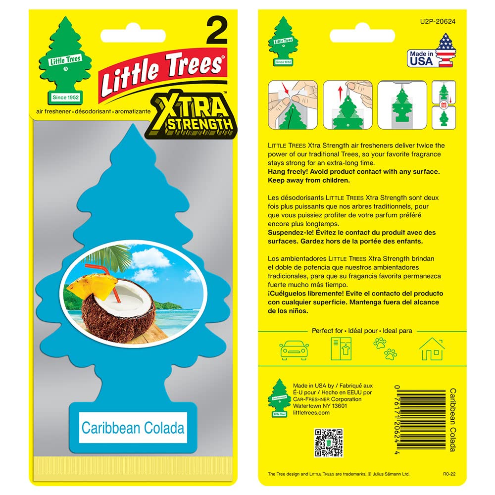 Little Trees Air Fresheners Car Air Freshener. Xtra Strength Provides Long-Lasting Scent For Auto Or Home. Extra Boost Of Fragrance. Caribbean Colada, 24 Air Fresheners