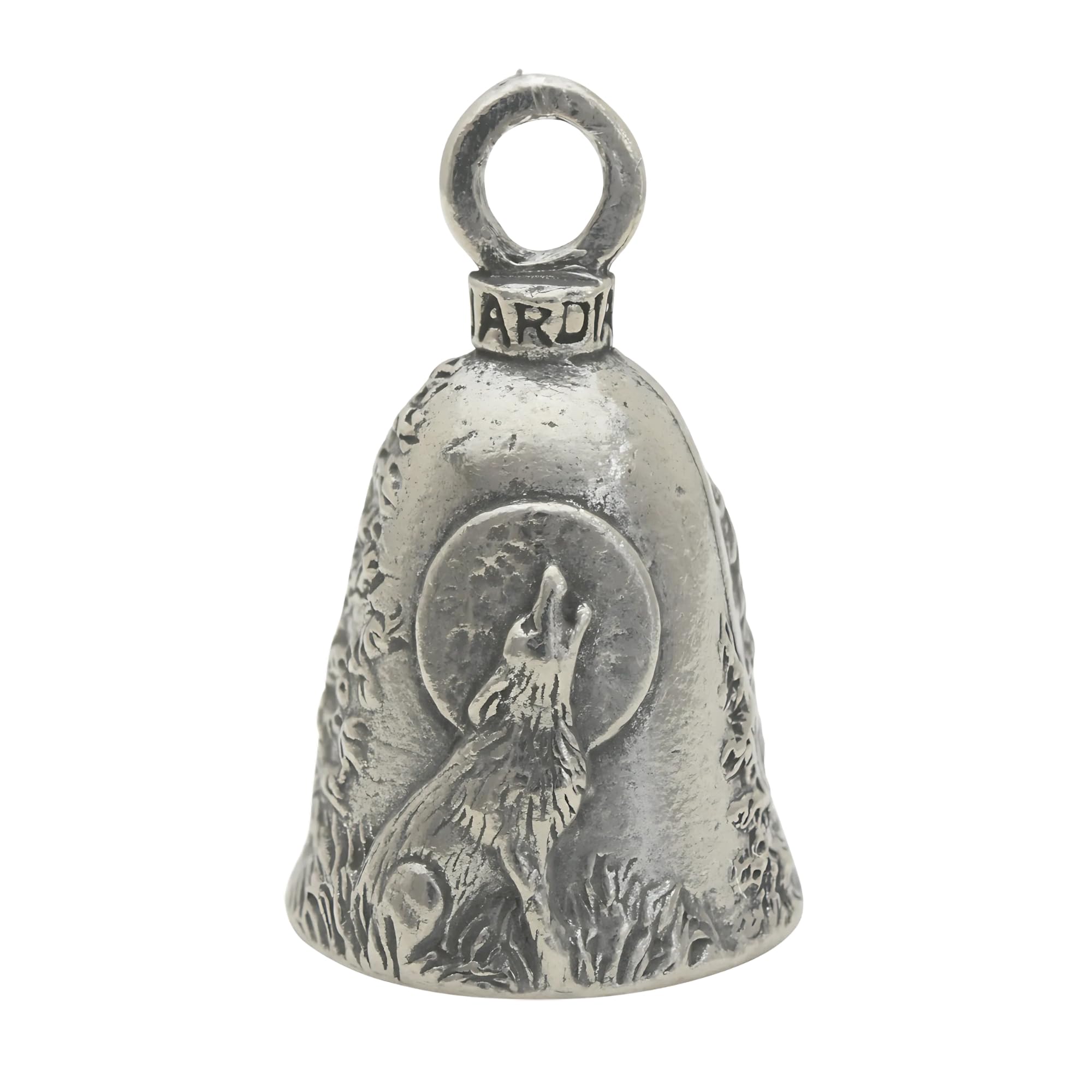 Guardian Bell Howling Wolf Good Luck Bell W/Keyring & Black Velvet Gift Bag | Motorcycle Bell | Lead-Free Pewter | Made In Usa
