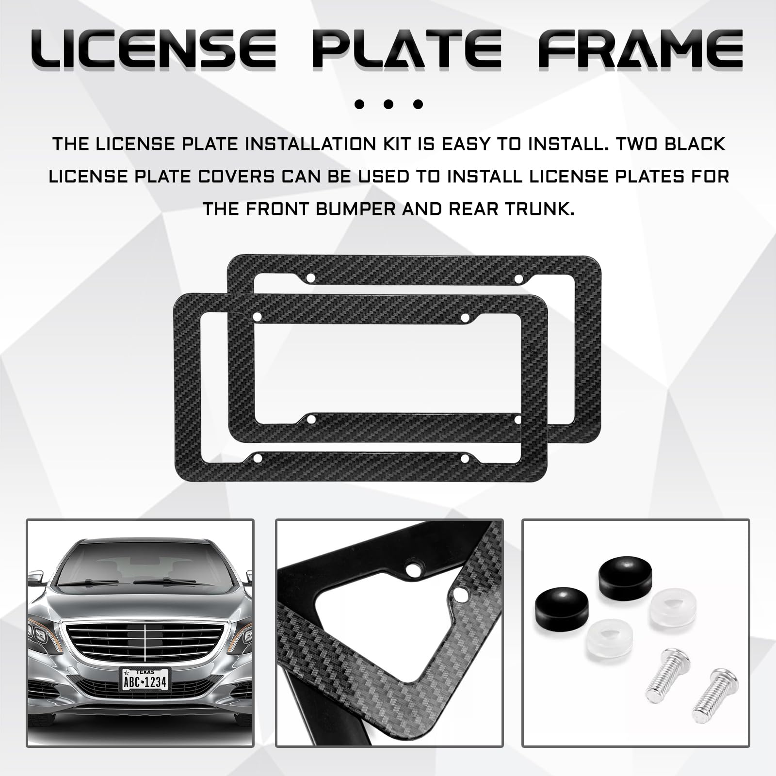 TOBENBONE Black Carbon Fiber License Plate Frames, License Plate Cover with Fasteners and Screws, License Plate Holder Tag Cover