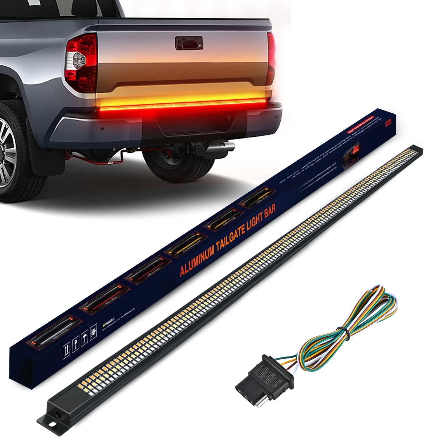 Nilight Truck Tailgate Light Strip 48'' Aluminum Frame Triple Row 780 Led Strip With Red Running Brake Lights White Reverse Ambe