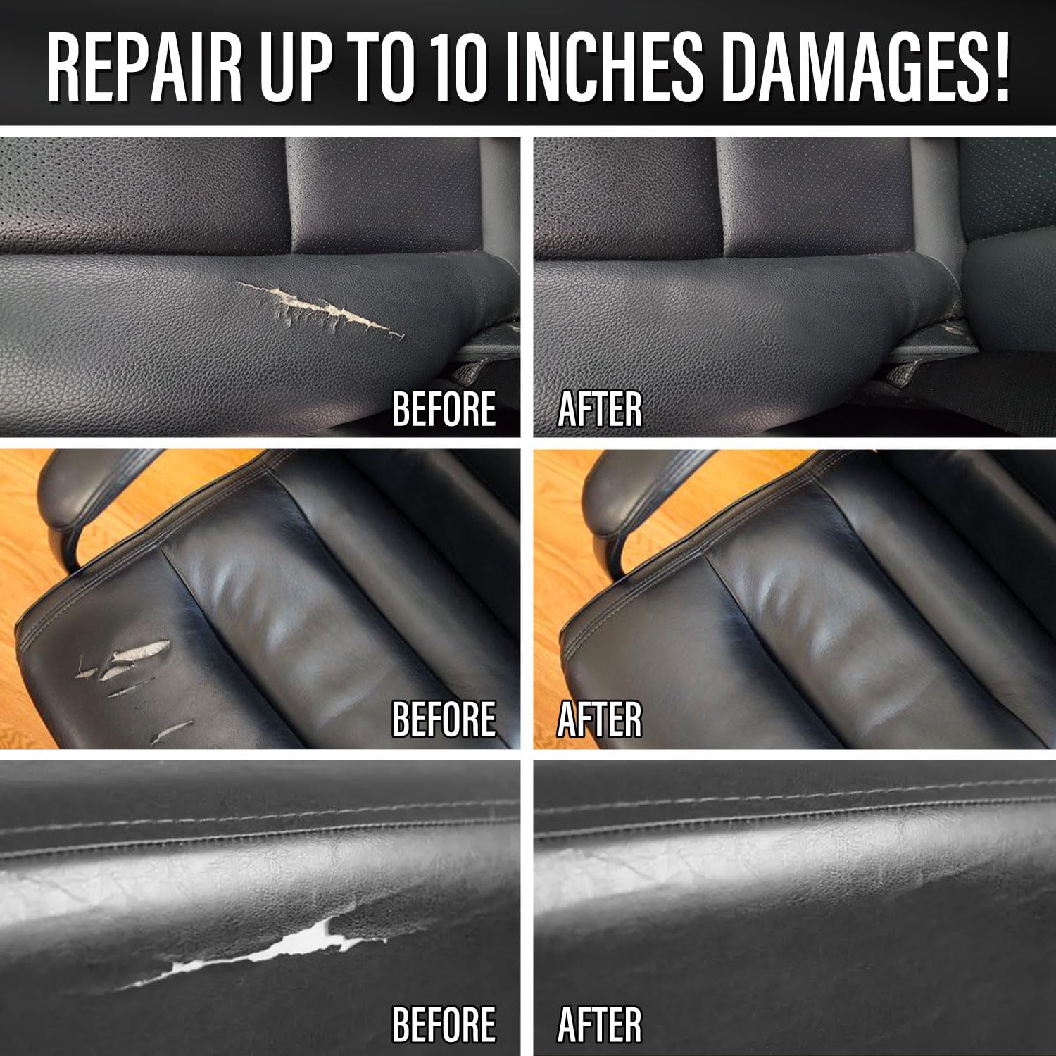 ARCSSAI Leather Repair Kit, 7 Piece Set, Black, for Sofa, Jacket, Car Seats, and Purse, Easy Color Match, Model RMB09732