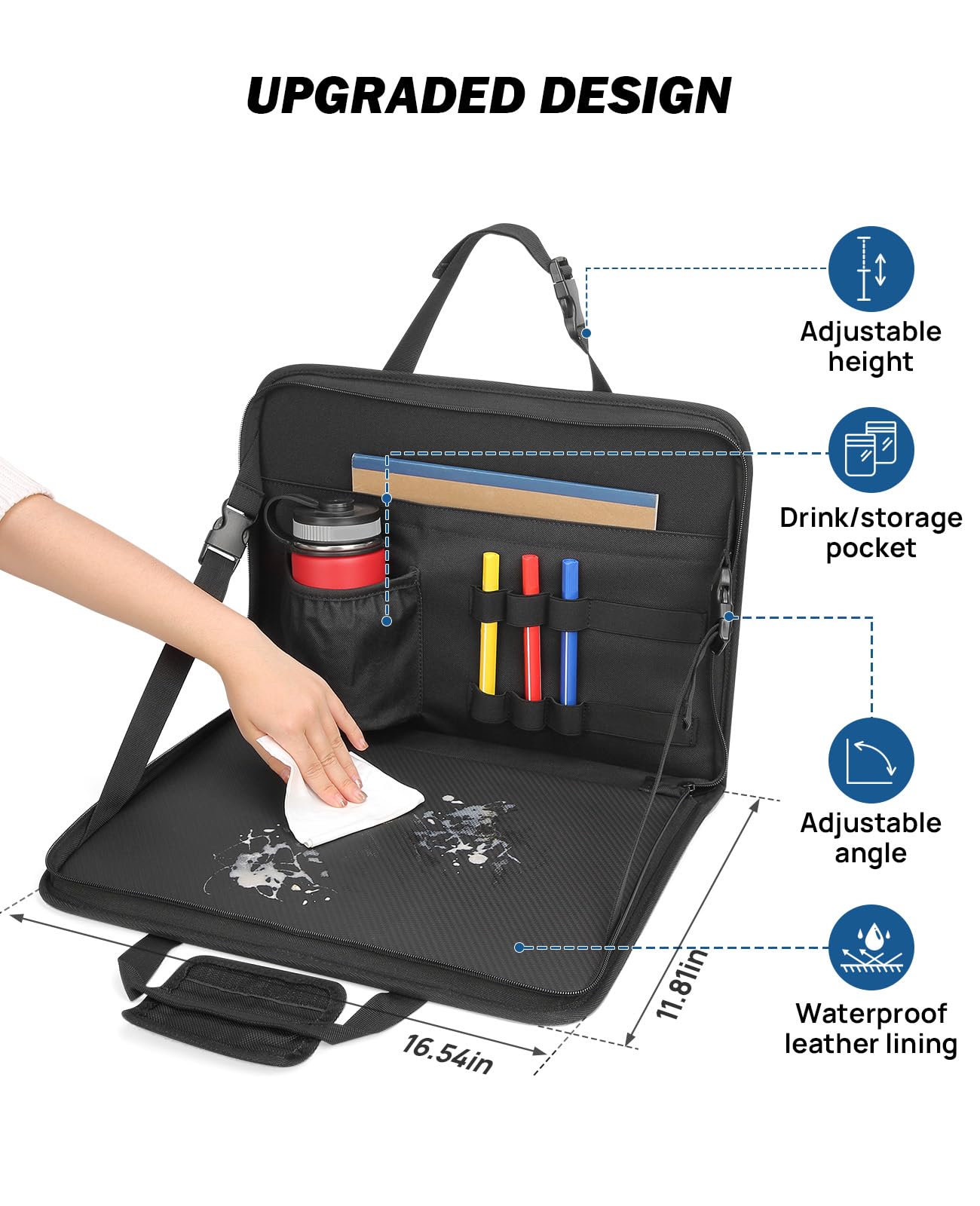 JOYTUTUS 3 in 1 Car Eating Tray & Laptop Desk, Large Black Plastic, Model JO06101, Multifunctional Organizer for Family & Commuters