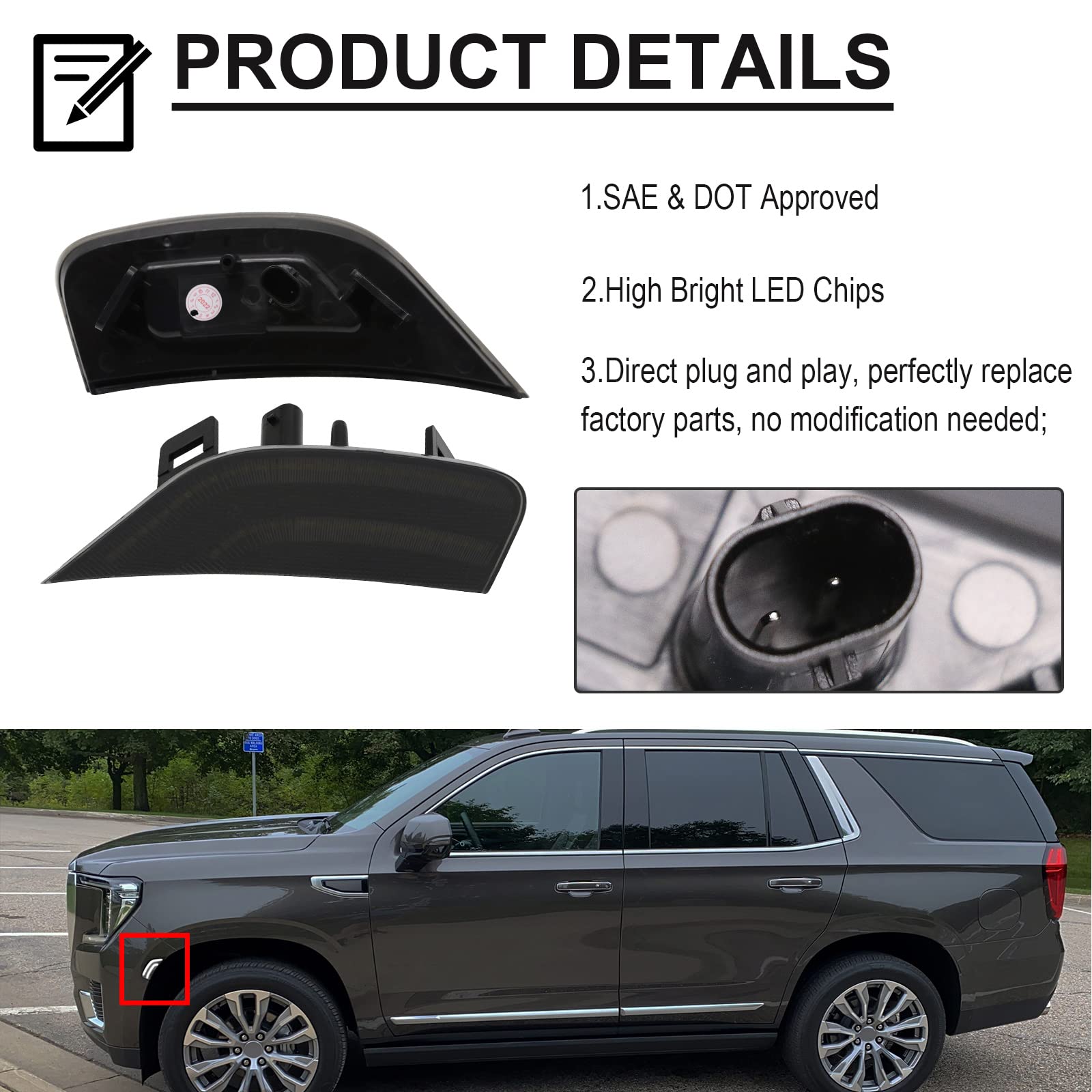 Mynoway LED Side Marker Lamp for 2021-2024 Yukon/Tahoe/Escalade - Smoked Lens with White Light