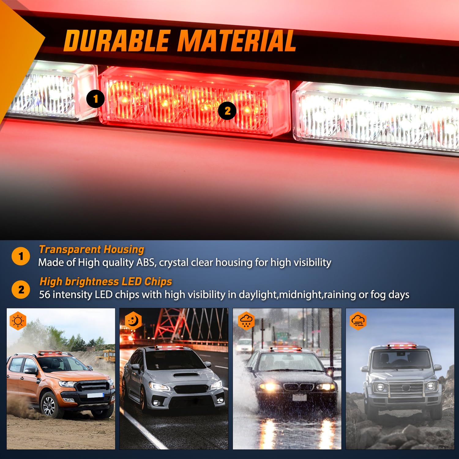 Nilight 29.5'' Roof Top Strobe Lights 56Led Hazard Emergency Safety Warning Led Flashing Light Bar Magnetic Mount 12V 24V Cars T