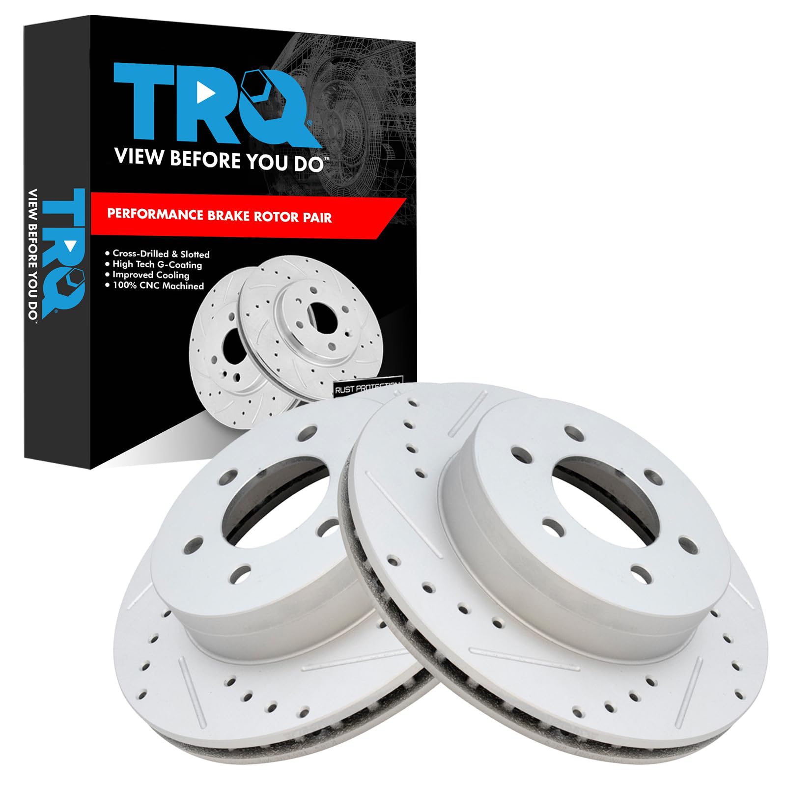 Trq Front Performance Brake Rotors Set Vented Premium G-Coated Compatible With 1997-2002 Dodge Dakota 1998-2002 Durango