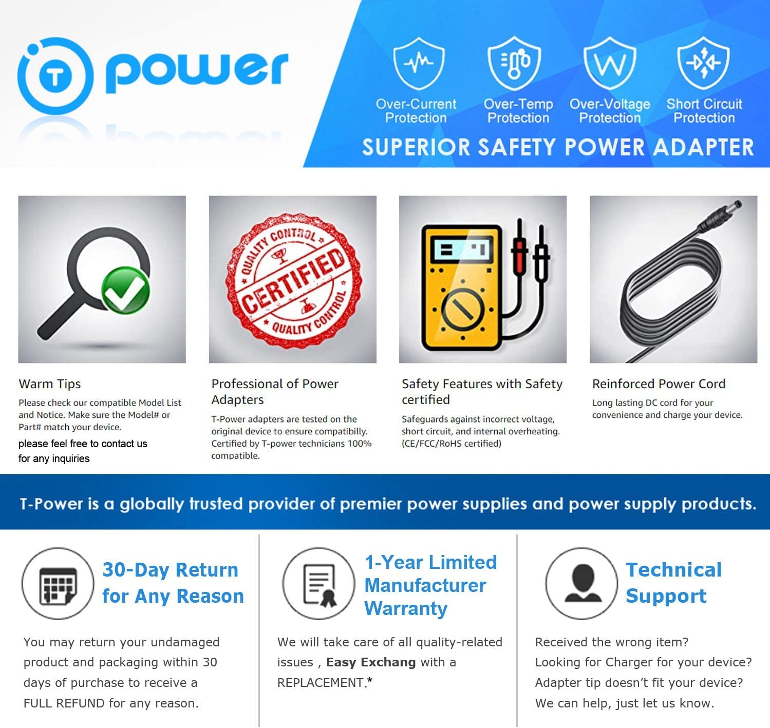Genuine T POWER 5V Charger for NOCO Genius Boost GB20 GB30 GB40 GB70 - Ac Dc Adapter Power Supply Cord