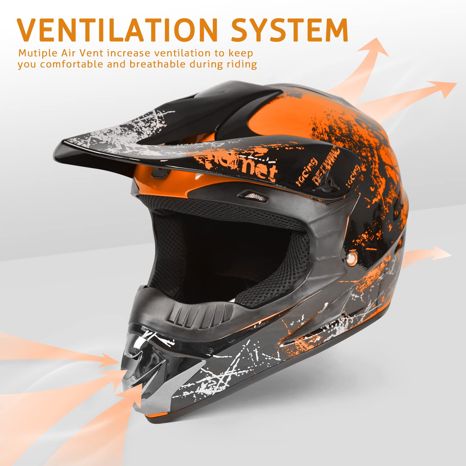 Dirt Bike Helmets Youth Motocross, Motorcycle, Bmx, Atv, Off-Road, Four Wheeler, Adult Moutain Bike Helmets Dot Approved (Goggle