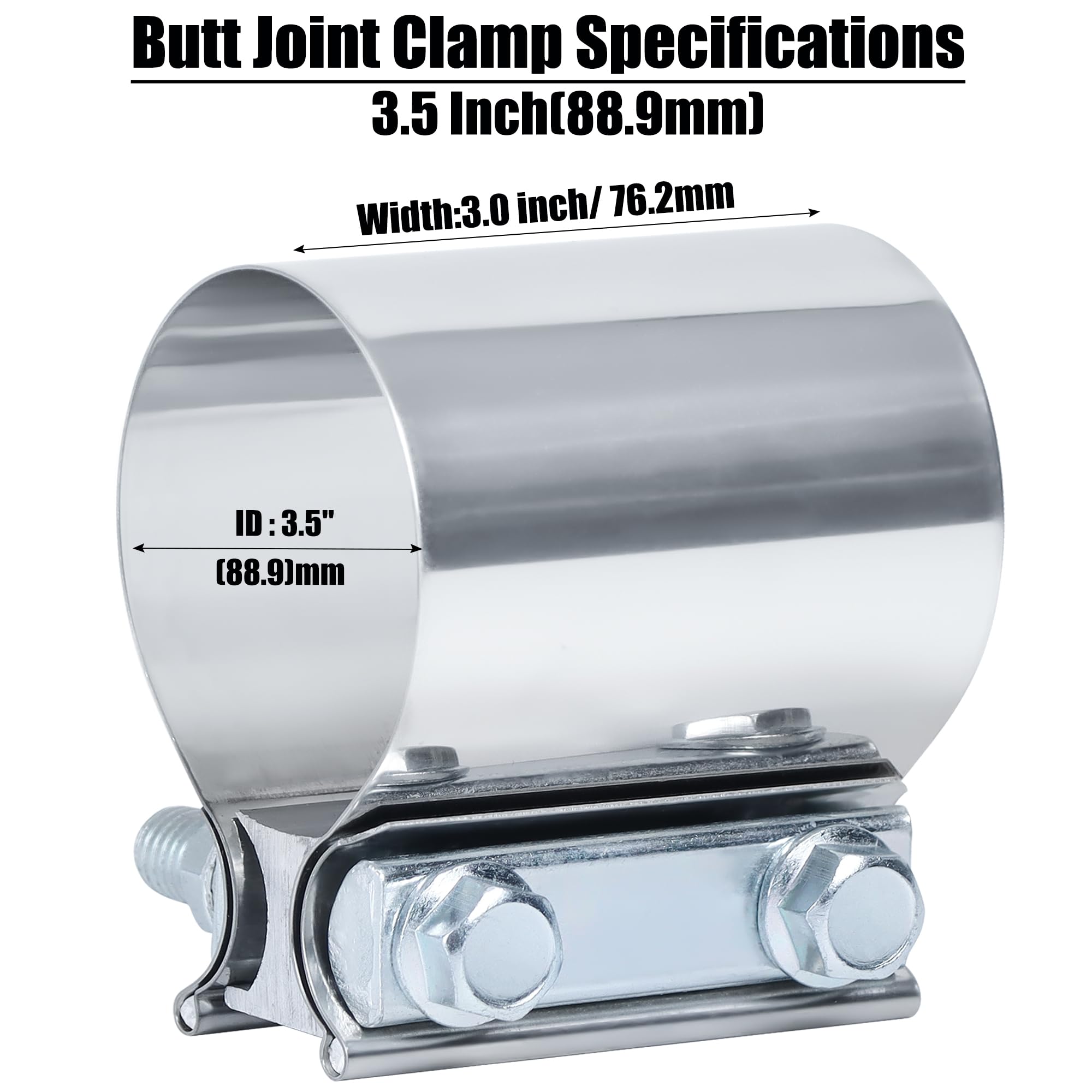 Vitonsbay 3.5 Inch Exhaust Clamp,3 1/2 In Butt Joint Exhaust Muffler Pipe Band Clamp Sleeve Coupler Stainless Steel(2Pcs)