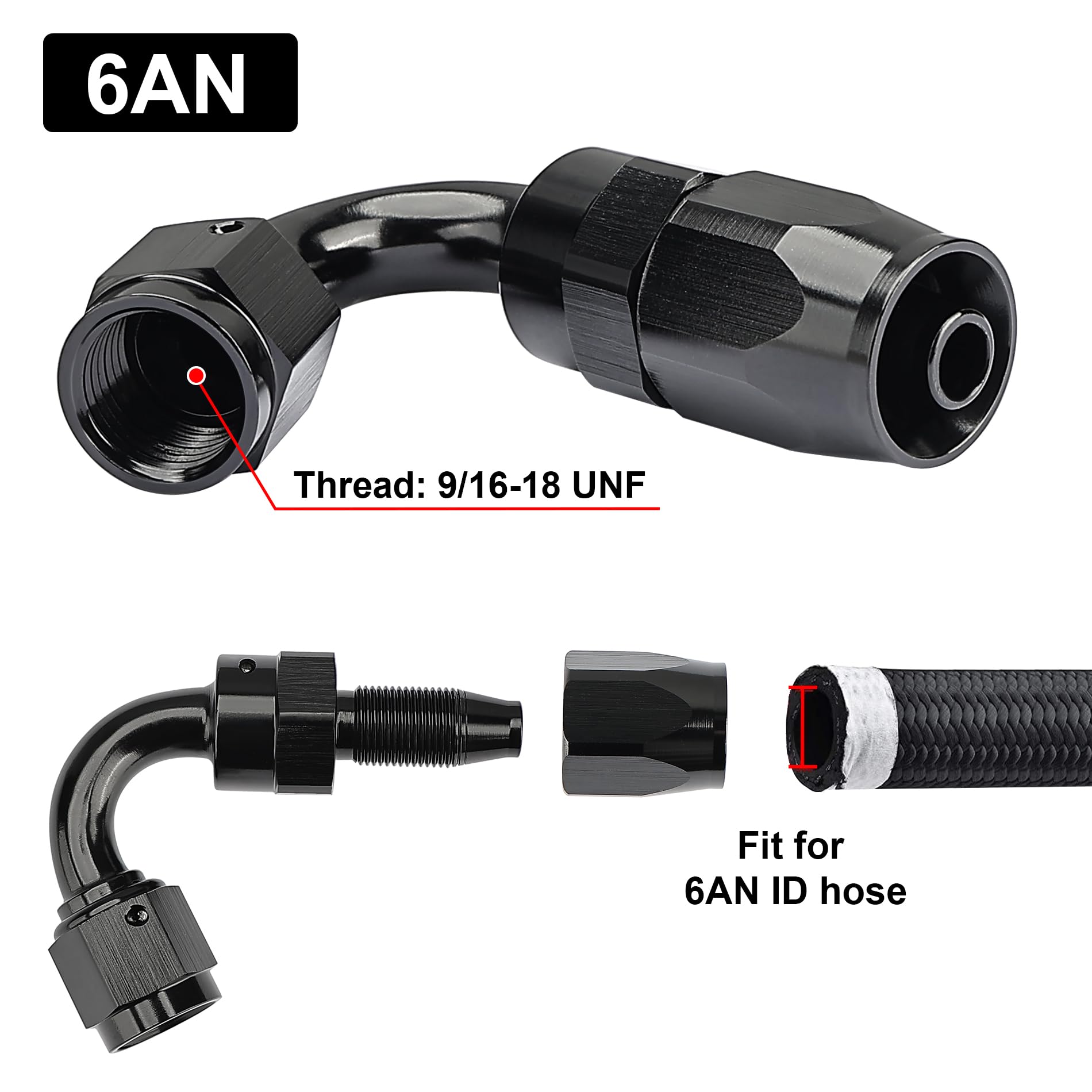 Evil Energy 6An Hose End Fitting 120 Degree Swivel For Cpe Braided Fuel Hose Black