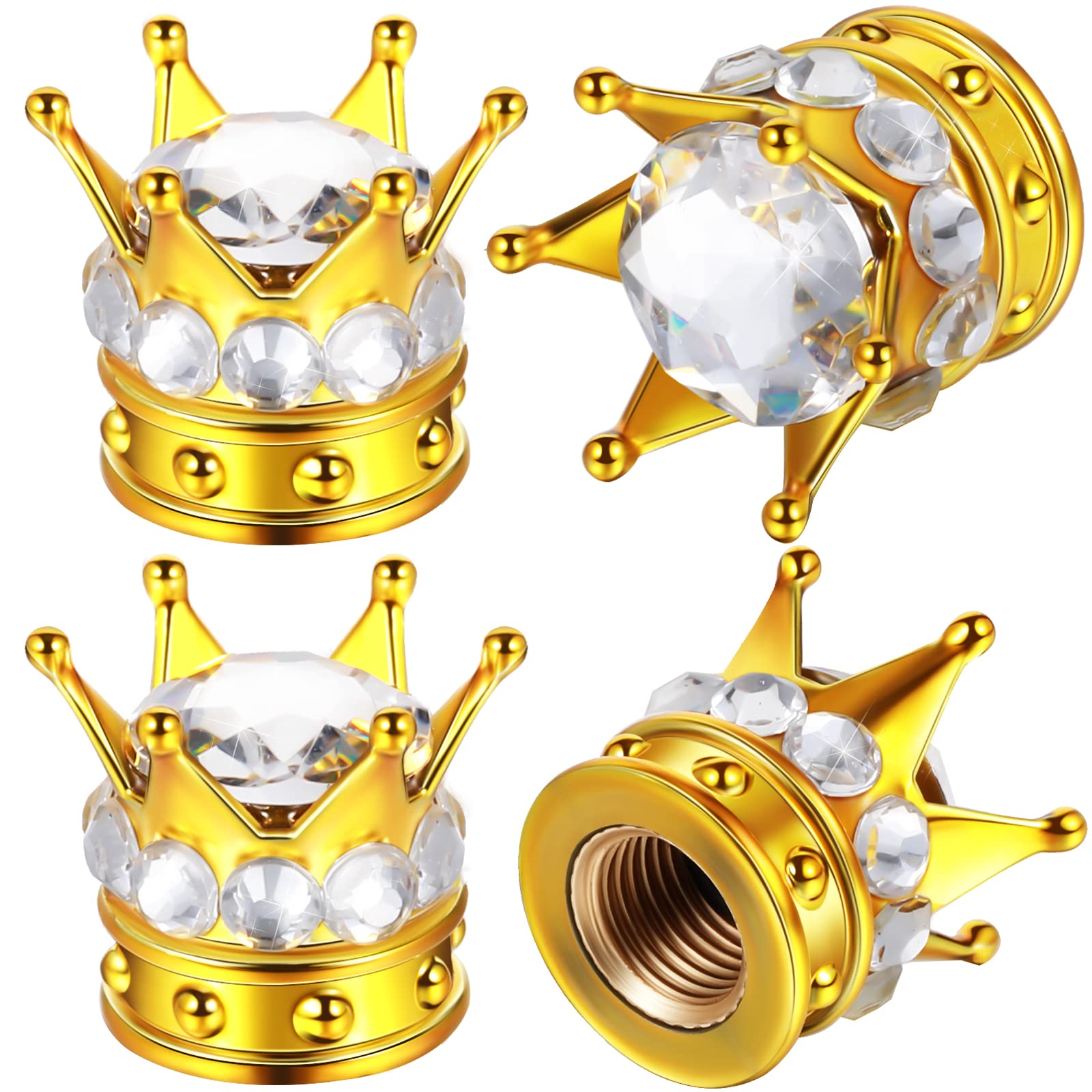 4 Pieces Crown Tire Valve Stem Caps Bling Handmade Crystal Rhinestone Universal Chrome Crown Vehicle Car Tire Caps Covers, Attra