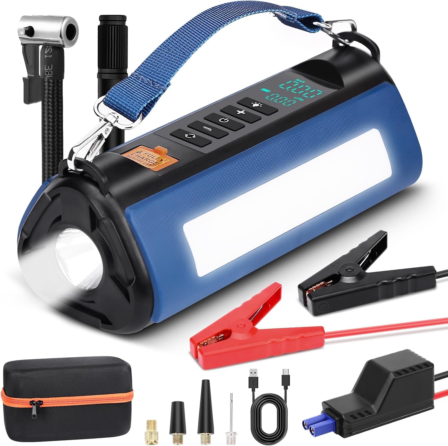 Portable Jump Starter with Air Compressor, 1000A Jump Starter Battery Pack (All Gas/5.0L Diesel) 150PSI Digital Tire Inflator, 1
