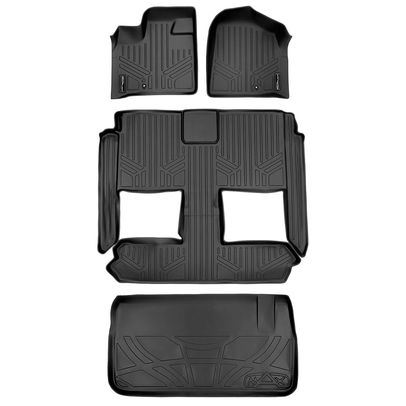 SMARTLINER Floor Mats 3 Rows and Cargo Liner Behind 3rd Row Set Black for 2008-2018 Caravan/Town & Country (Stown Go Only)