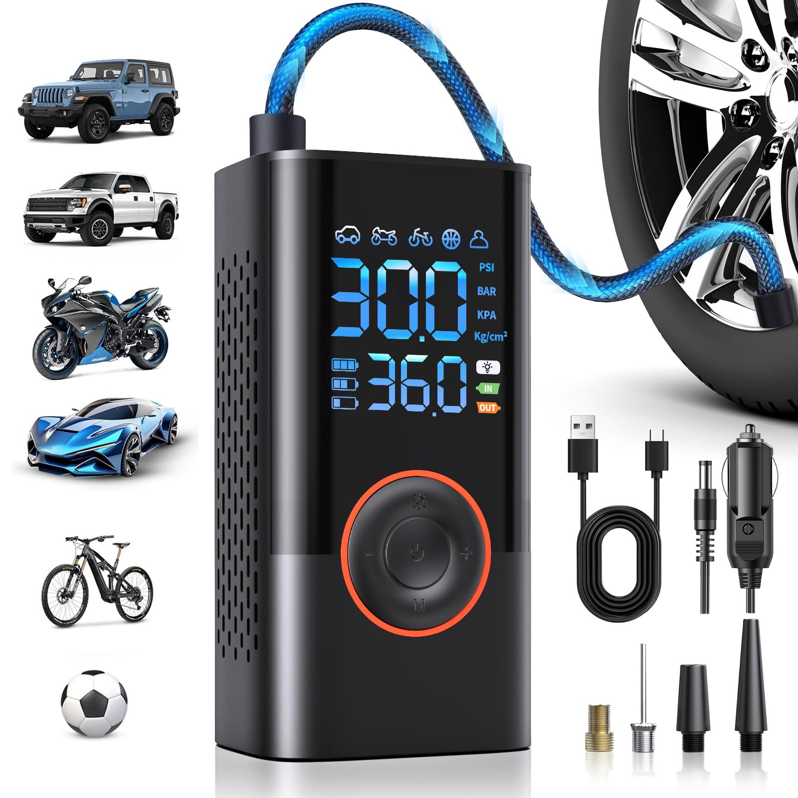 Tire Inflator Portable Air Compressor Portable Cordless Mini Air Pump with Digital Pressure Gauge Inflater 150PSI 3X Fast Inflat