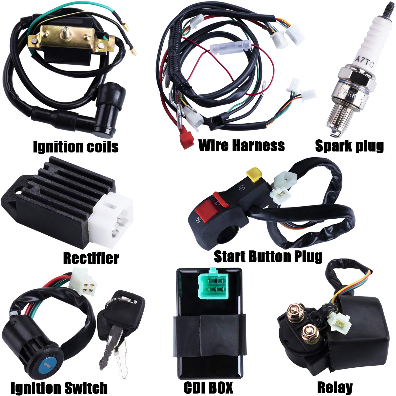 OTOHANS AUTOMOTIVE Full Wiring Harness for 4 Stroke ATV 50cc-125cc, Medium, Black, Copper, Model XHKG-GYB26