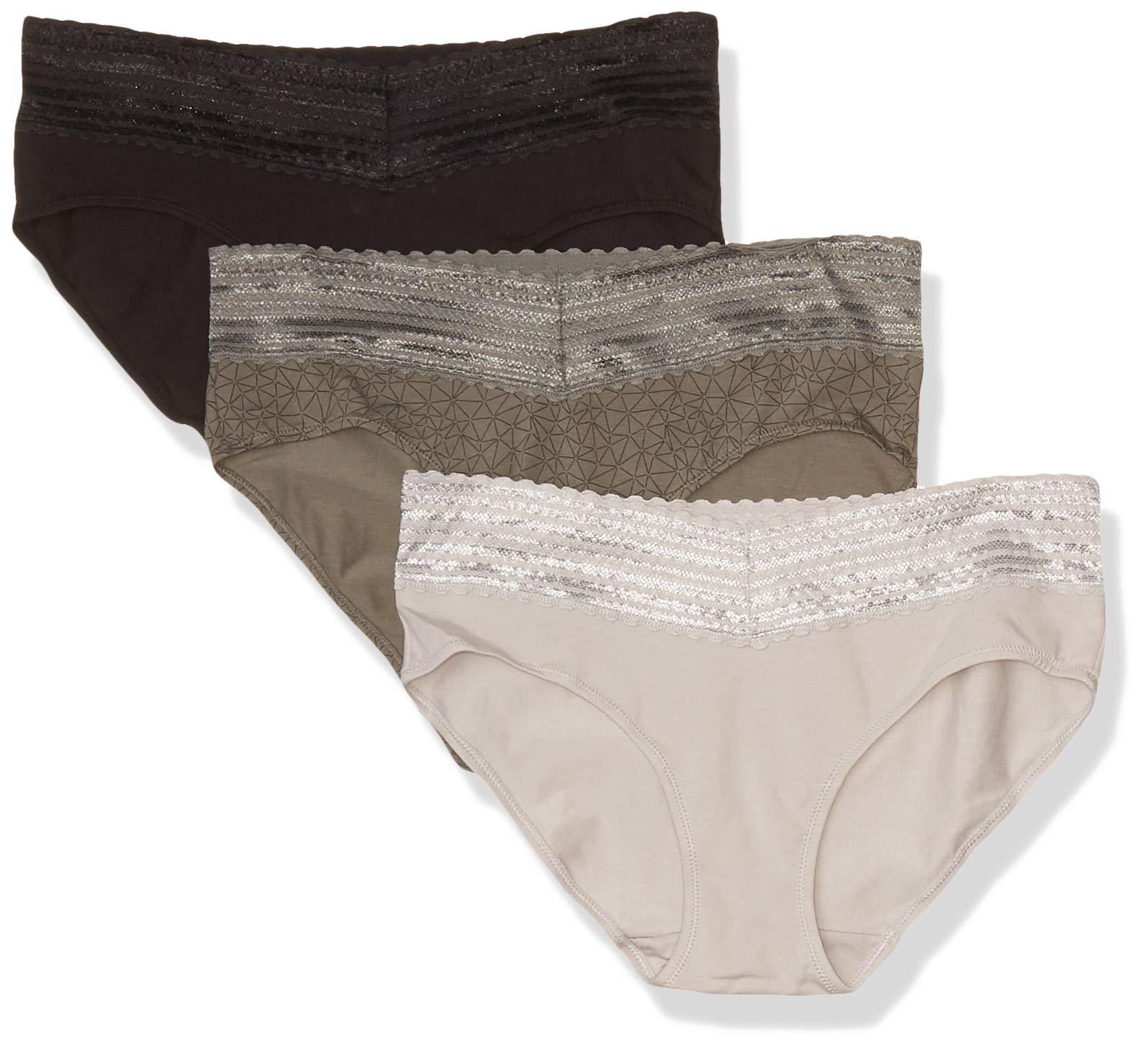 Warners Womens Blissful Benefits No Muffin Cotton Stretch Lace Hipster Panties Multipack, Stone Crystal Webplatinumblack, Xx-Lar