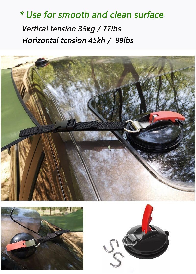 Moopkey 2 Pack Suction Cup Hooks Heavy Duty With Securing Hook,Car Camping Essentials Tie Down Suction Cup Strong Power For Rv B