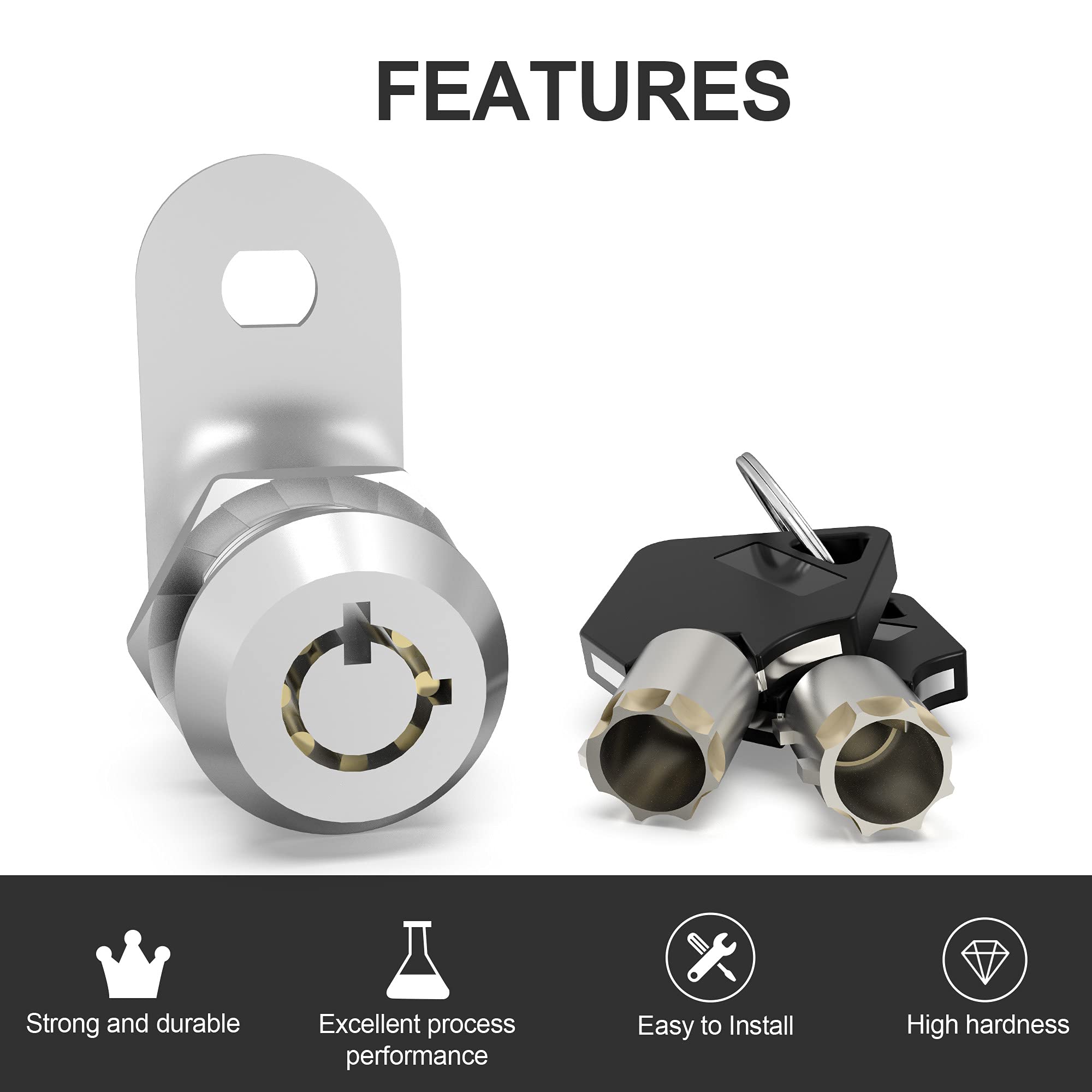 BOZXYE Cabinet Locks with Keys, 5/8" Tubular Cam Lock, Zinc Alloy, Keyed Alike, Silver, 1 Pack