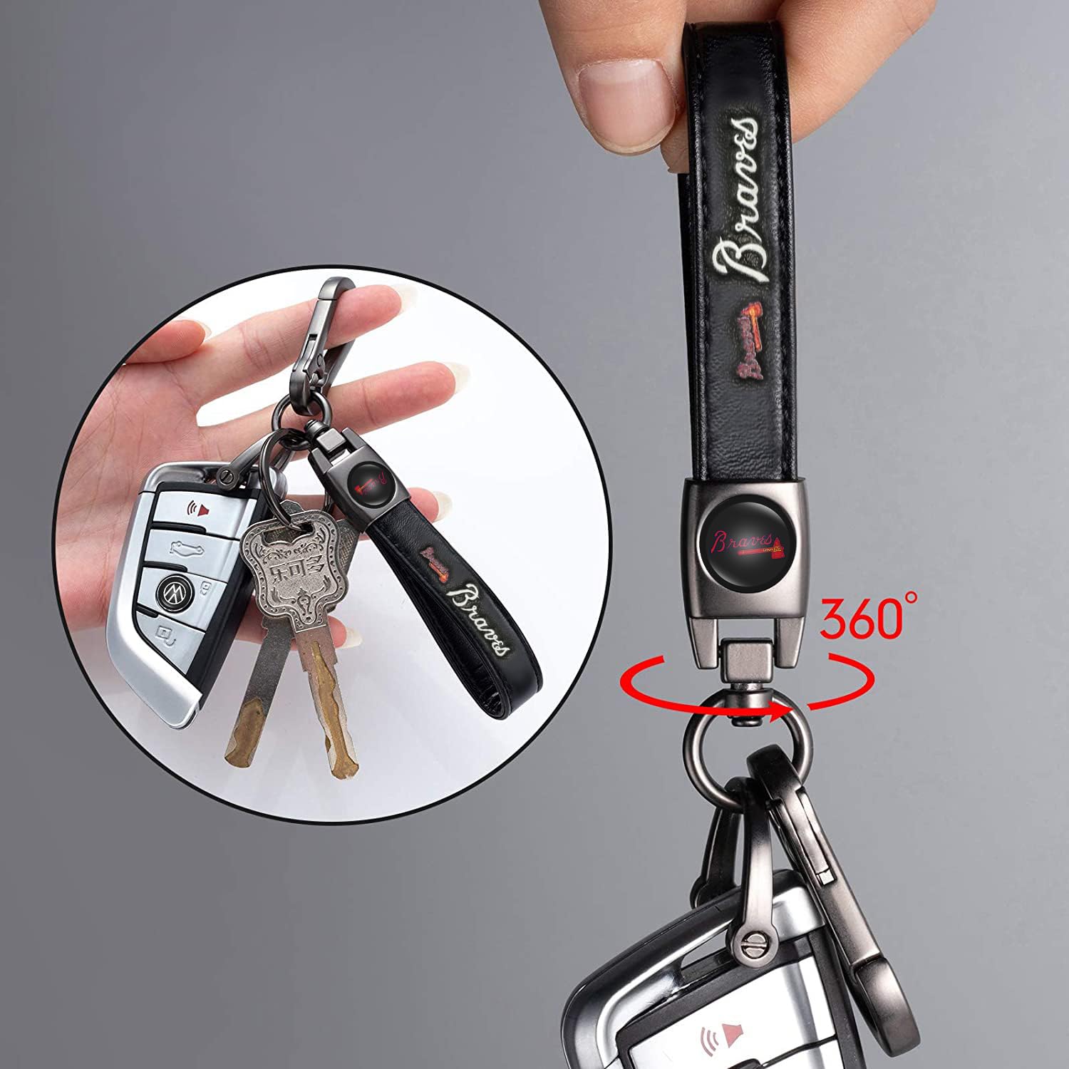 Laserswing For Atlanta Braves Baseball Fans Car Keychain Keyring Accessories, Leather Car Key Chain Replacement For Key Fob Hold