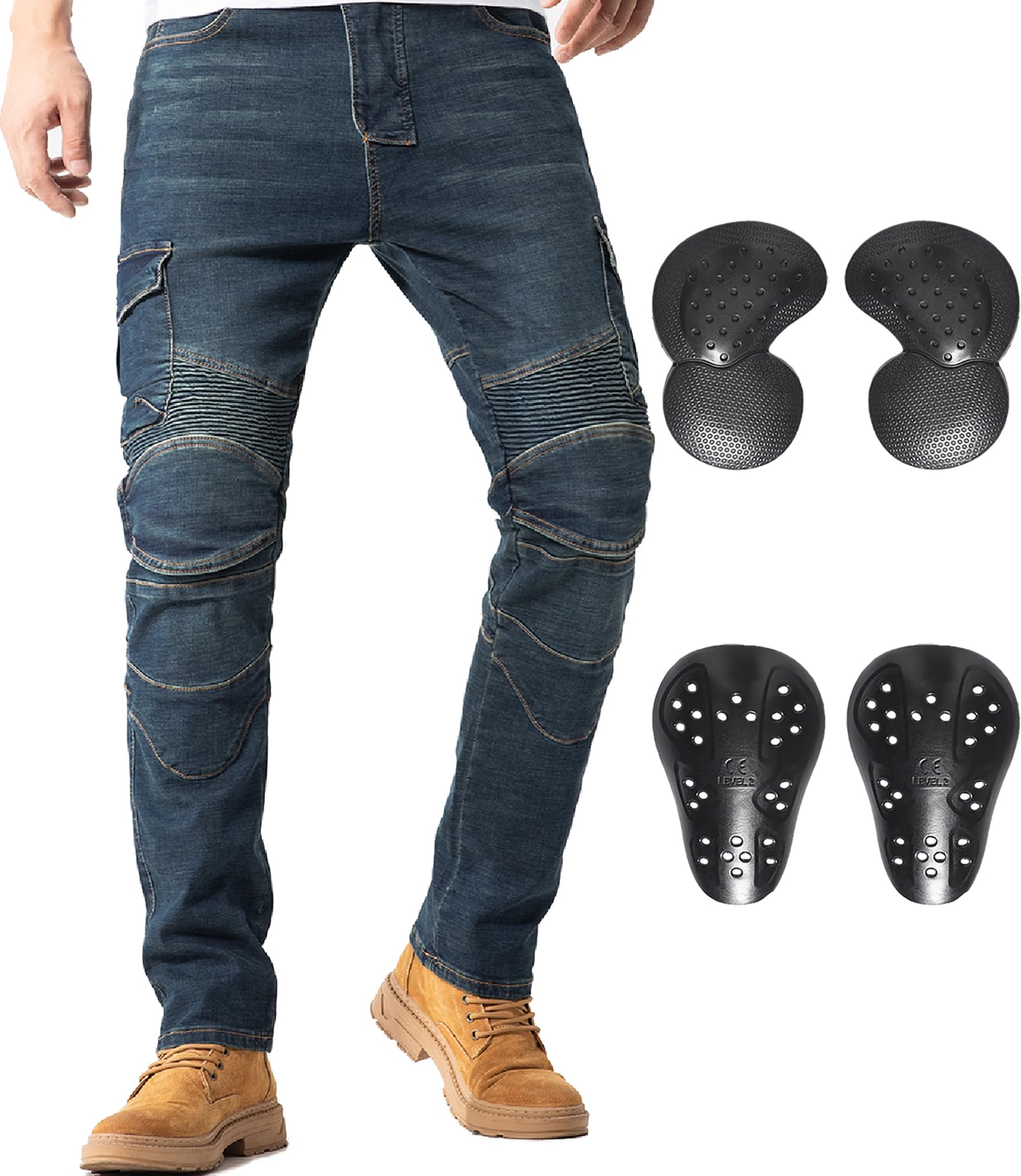 Ctbqitom Motorcycle Pants For Men Motocross Riding Pants Motorbike Riding Denim Jeans With Ce Armor,Blue,30