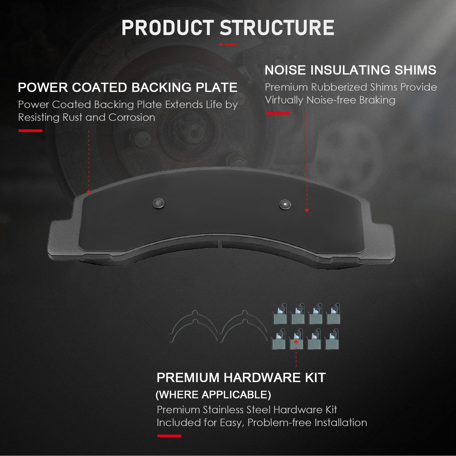 Cciyu D824 Front Ceramic Disc Brake Pads Kit For Ford For Excursion 2000-2005,For Ford For F-250 Super Duty 1999-2004,For Ford F