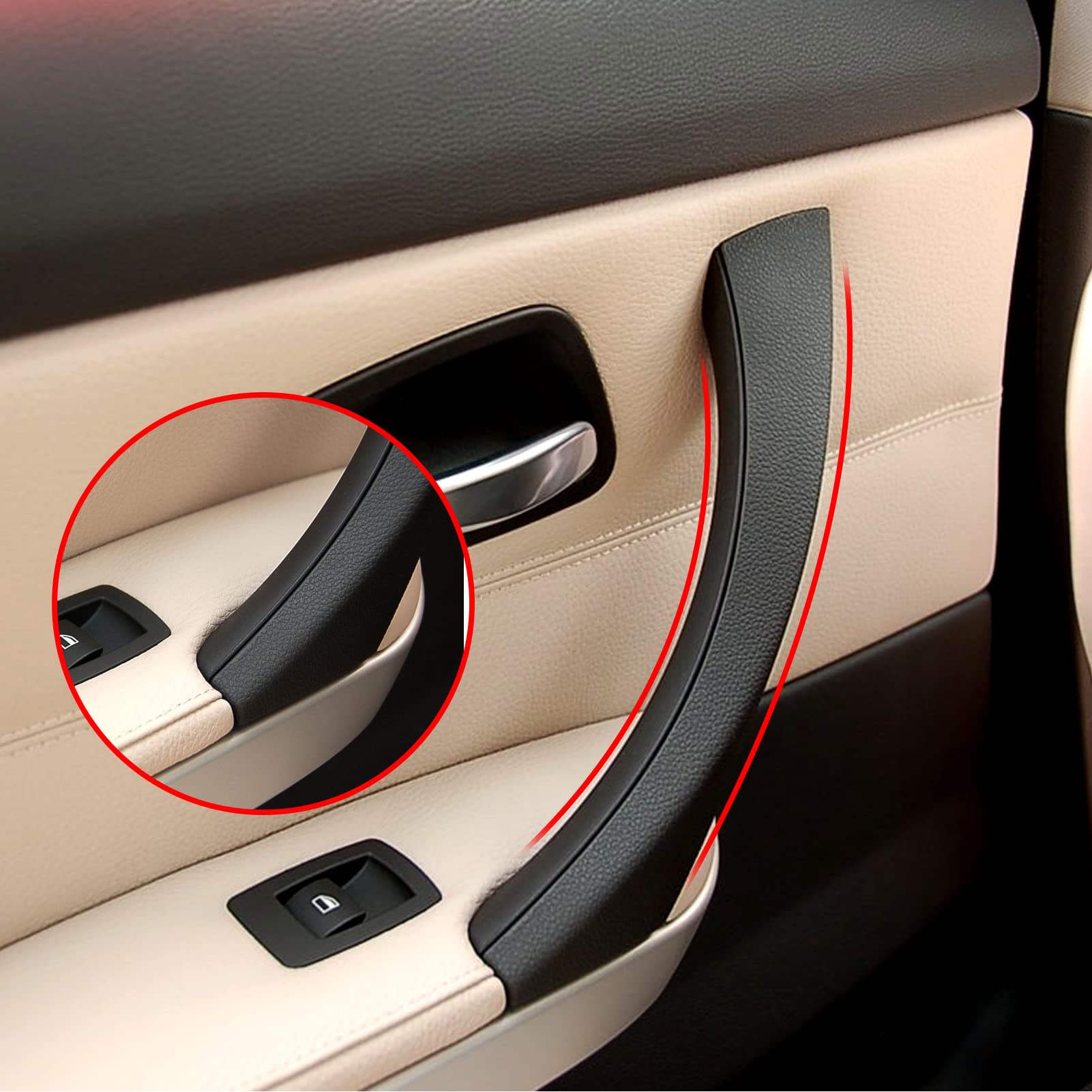Jaronx Door Handle Replacement Set for BMW 3 Series E90/E91/E92/E93, 6PCS, Black, Interior Pull Handle + Outer Cover