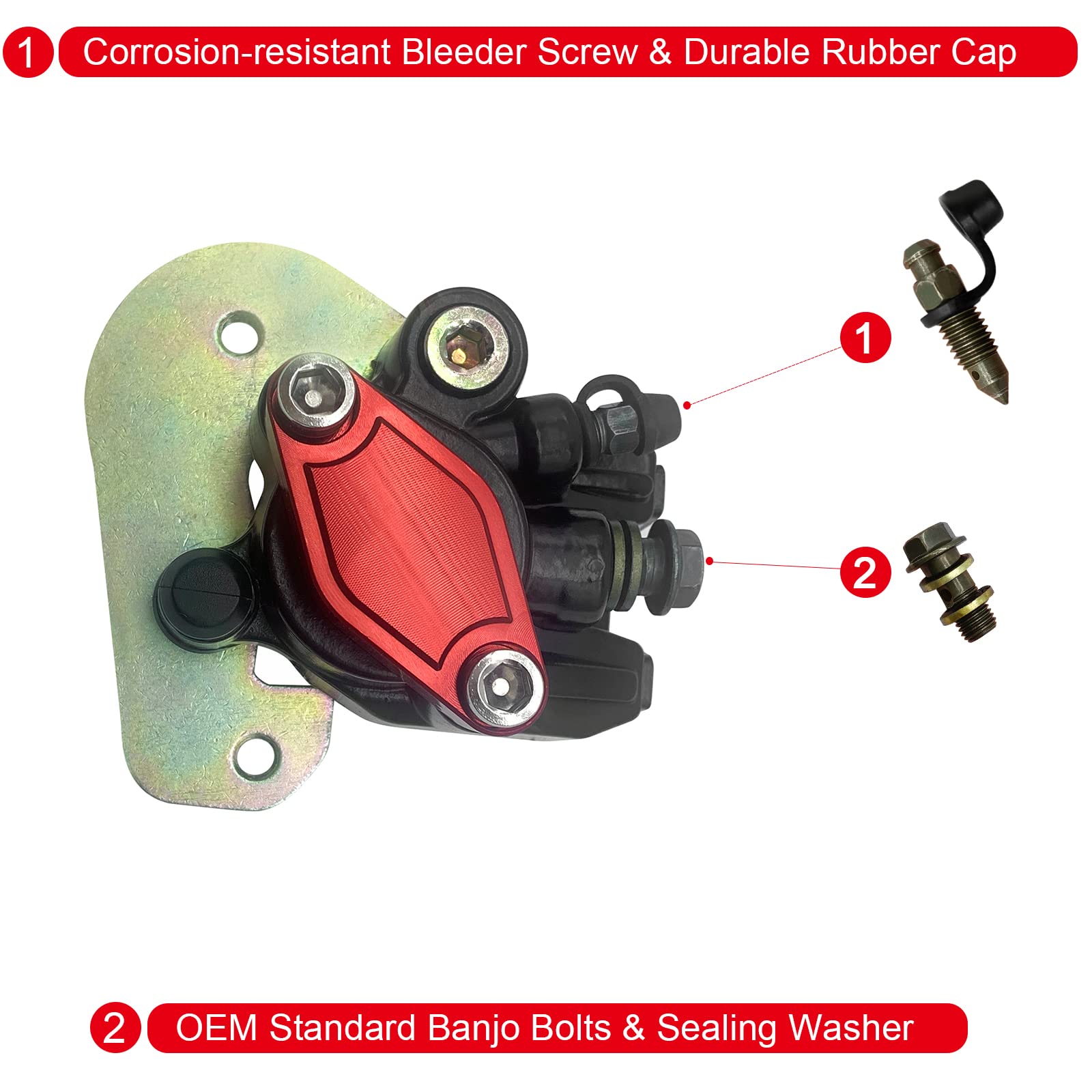Rear Brake Caliper With Parking Brake Off Block for Honda TRX400 Sportrax 400 TRX400EX 2005-2008 TRX400X 2009-2014, OEM# 43250-H