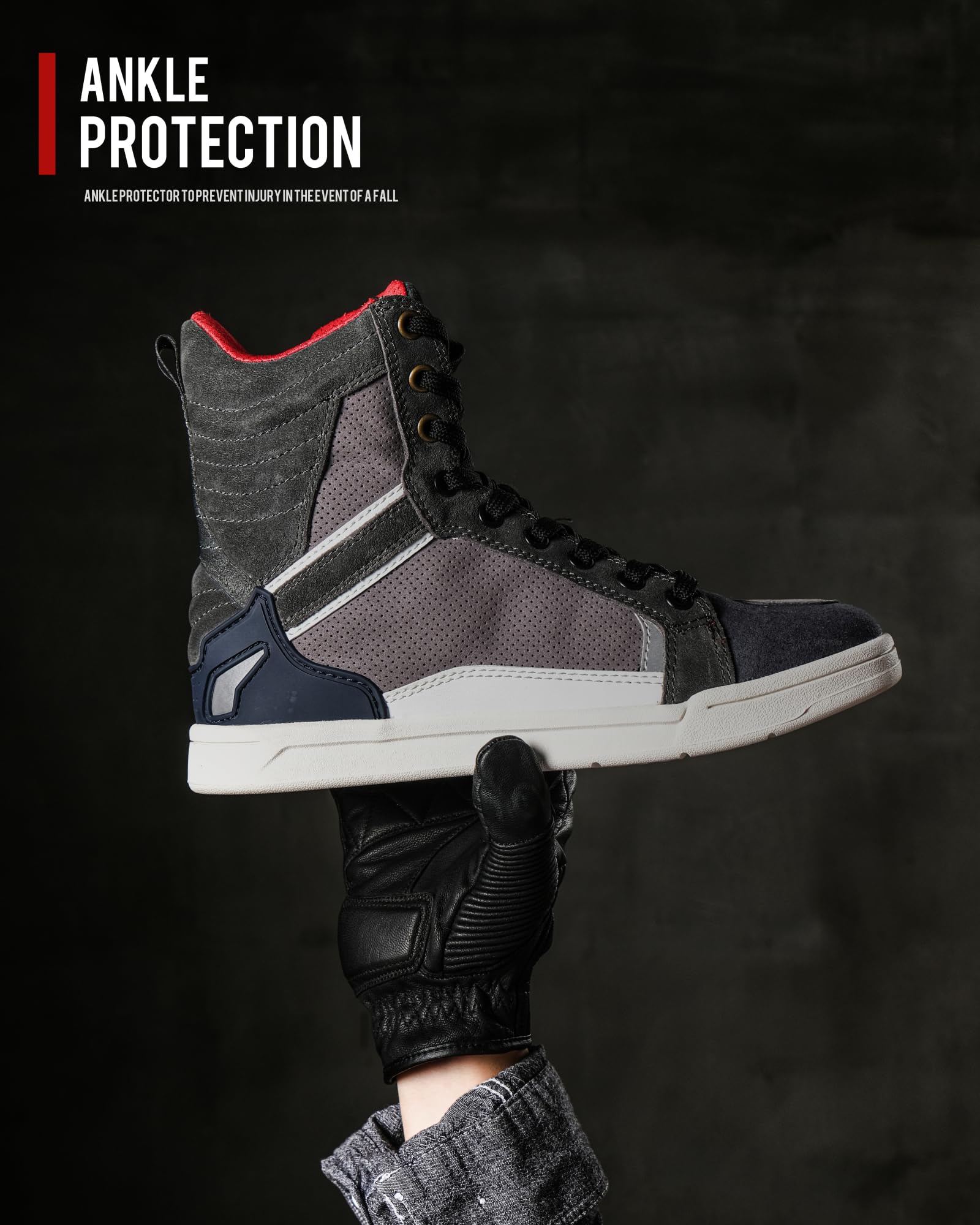 Borleni Motorcycle Boots Street Riding Shoes Anti-Slip Outdoor Trekking Hike Work Shoes For Men, Grey 12.5
