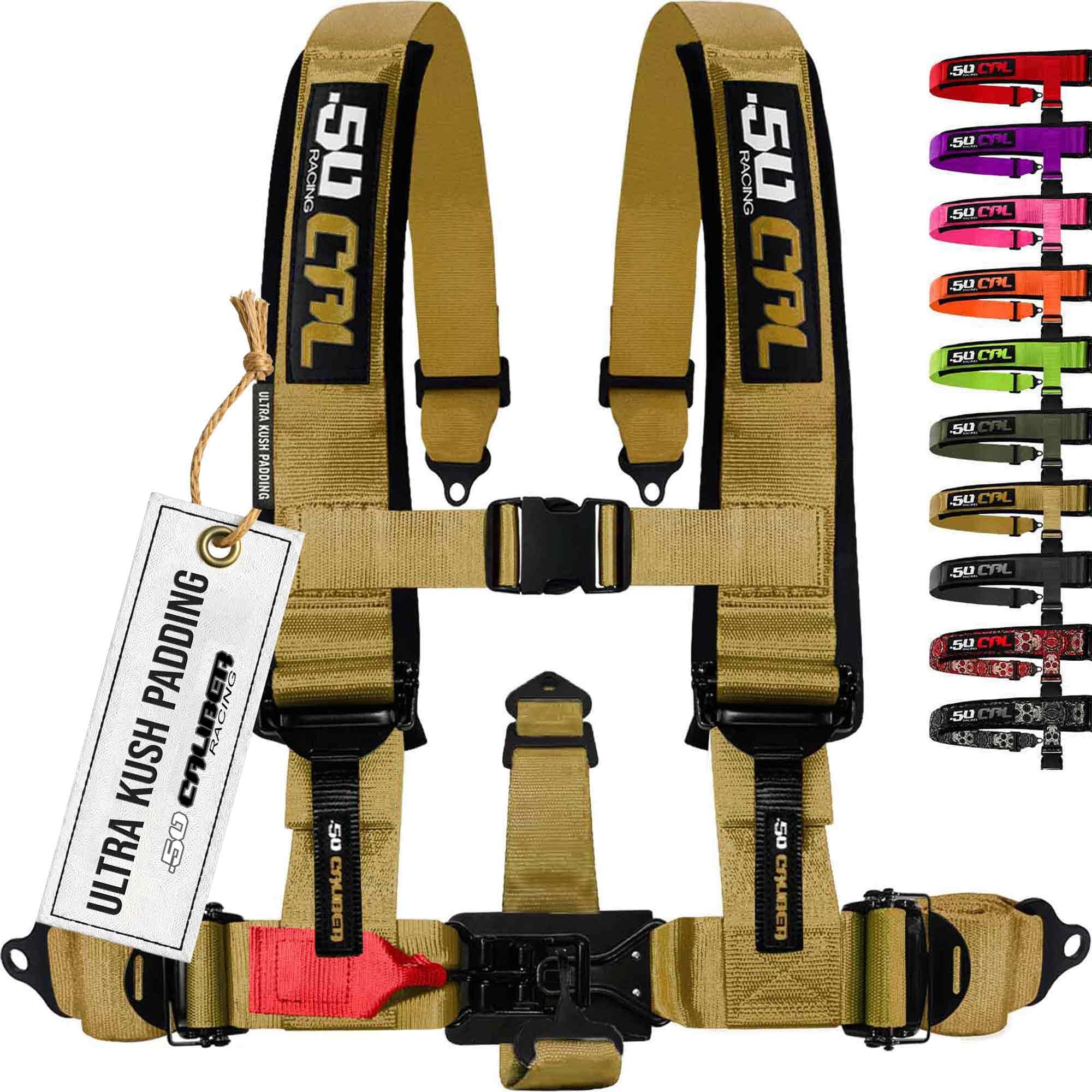 1pc 5 Point Harness for Bucket Seat, Quick Release, 10 Color Options, Racing Harness, Race Car, Off Road, UTV, RZR (Baja Gold 5p