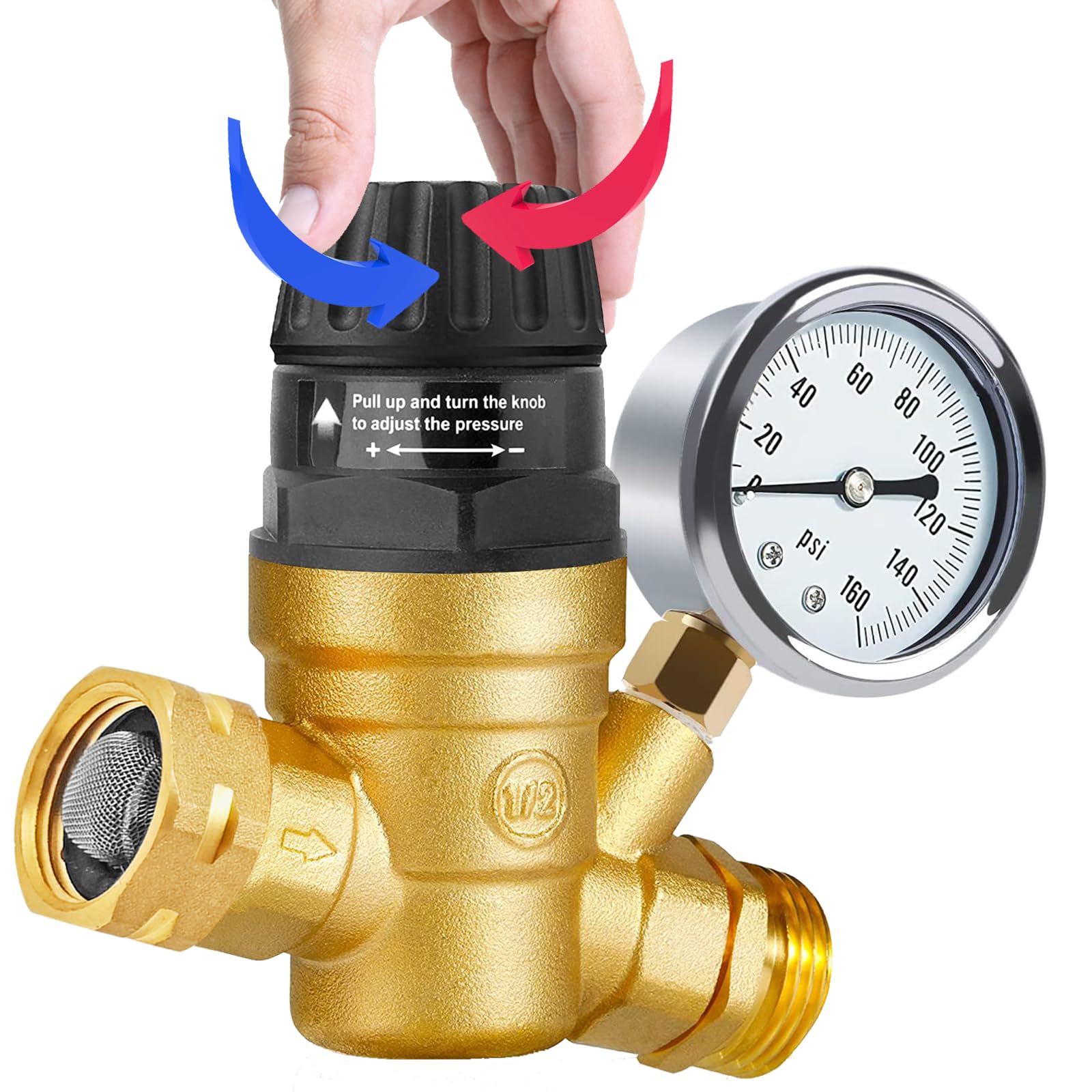 Rv Water Pressure Regulator With Adjustable Handle, Water Pressure Regulator For Rv Camper, Upgrade Water Pressure Reducer For R