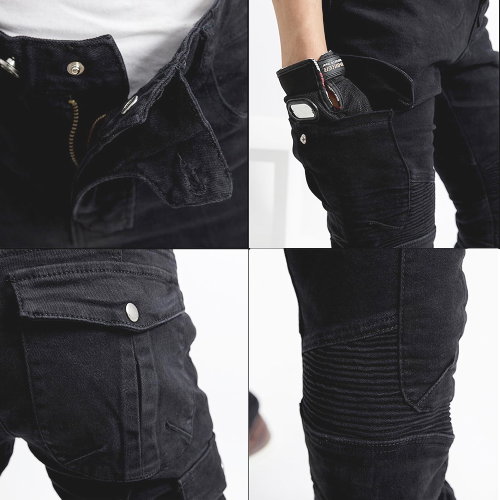LOMENG Motorcycle Riding Pants Motorcycle Jeans Slim Fit with CE Knee Hip Removable Protectors Armor for Women Black L 32