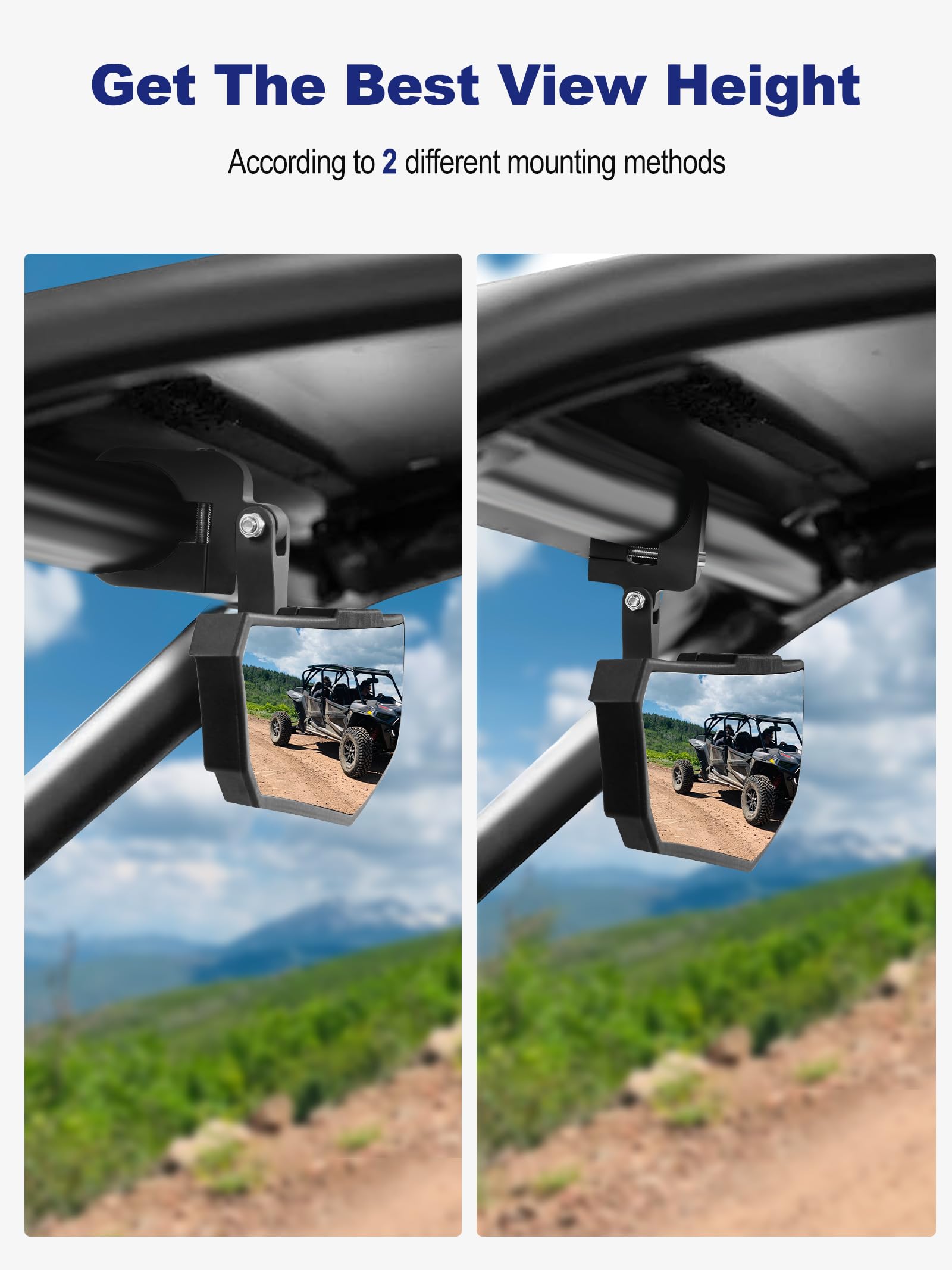 ZIDIYORUO UTV Rear View Mirror, HD SXS UTV Center Mirror with Aluminum Clamp fits 1.5''-2.0'' Roll Cage Mount, Compatible with P