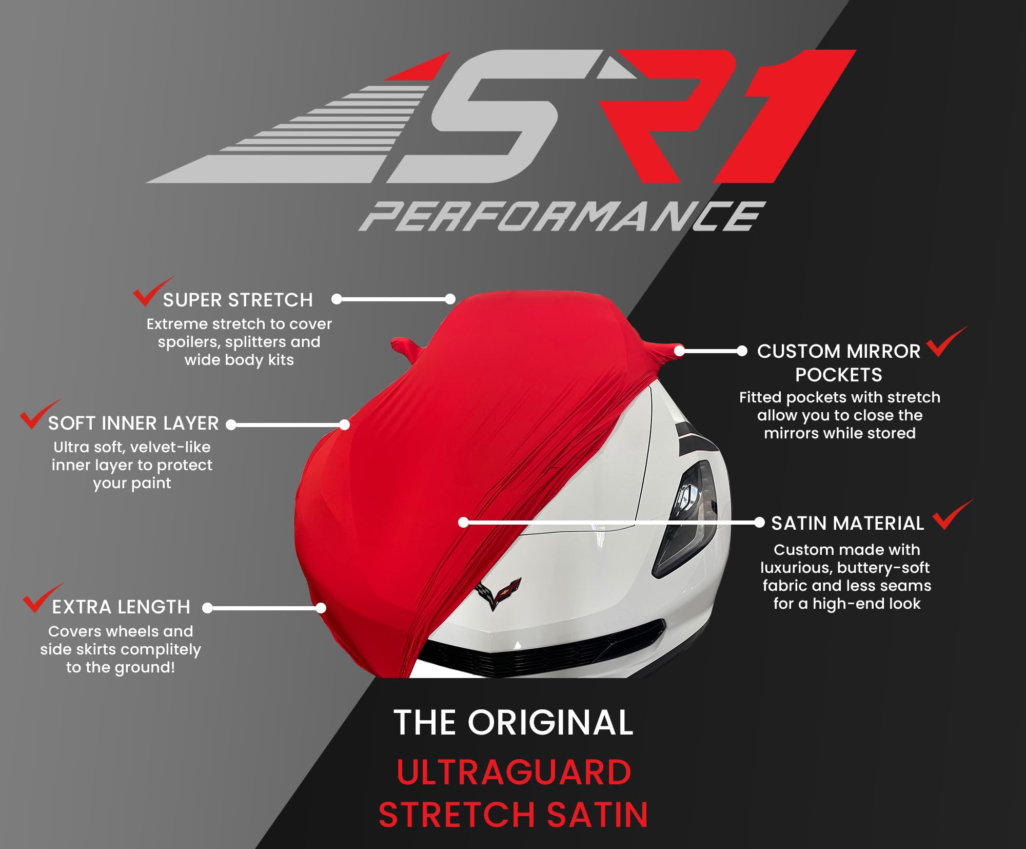 C8 Corvette Indoor Car Cover Ultraguard Stretch Satin - The Ultimate Custom Fit for 2020-2024 Stingray, Z06, Z51, E-Ray Corvette