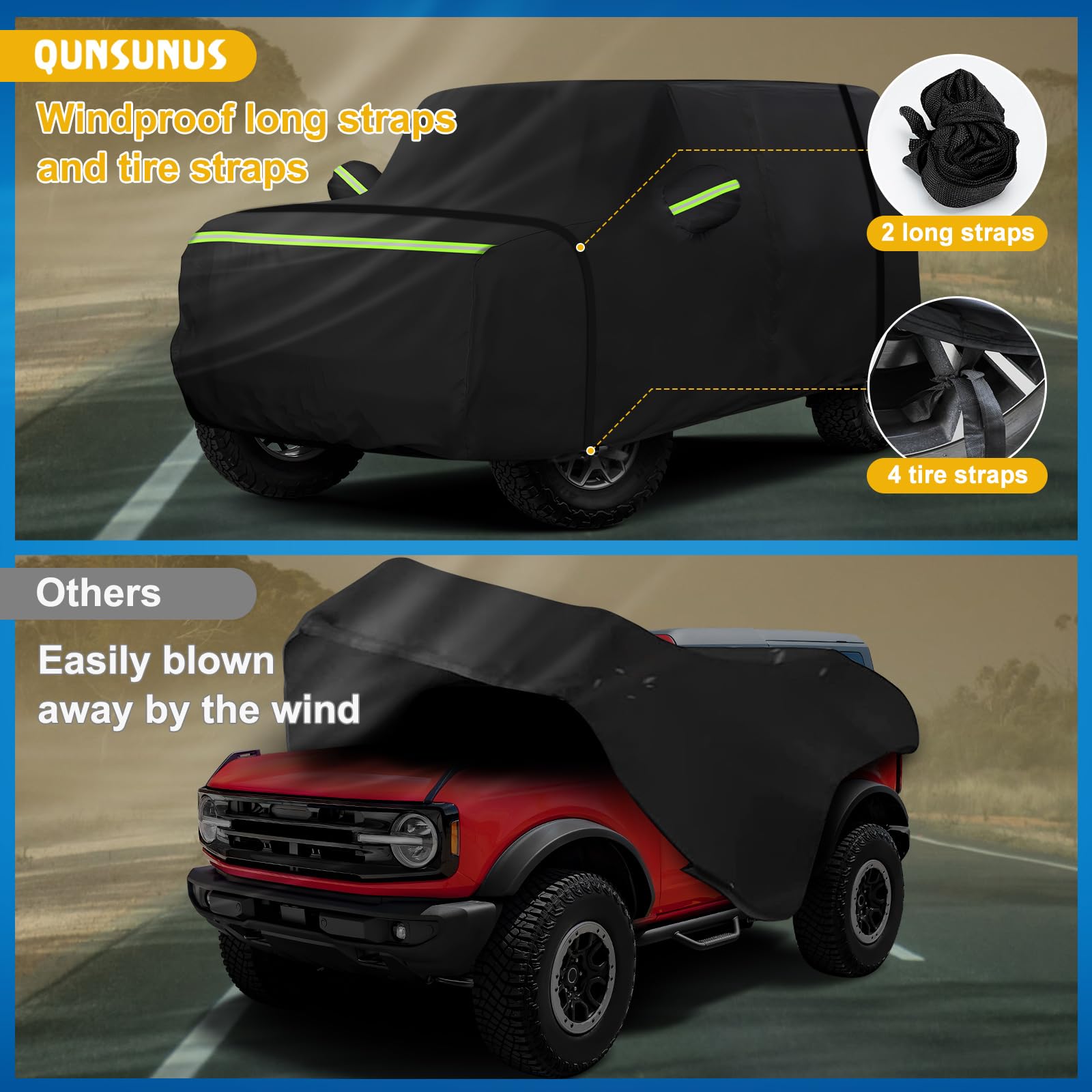 QUNSUNUS 6 Layer Waterproof Car Cover for Bronco 2 Door 2021 2022 2023, Outdoor Car Cover with Zipper, Full Exterior Car Covers