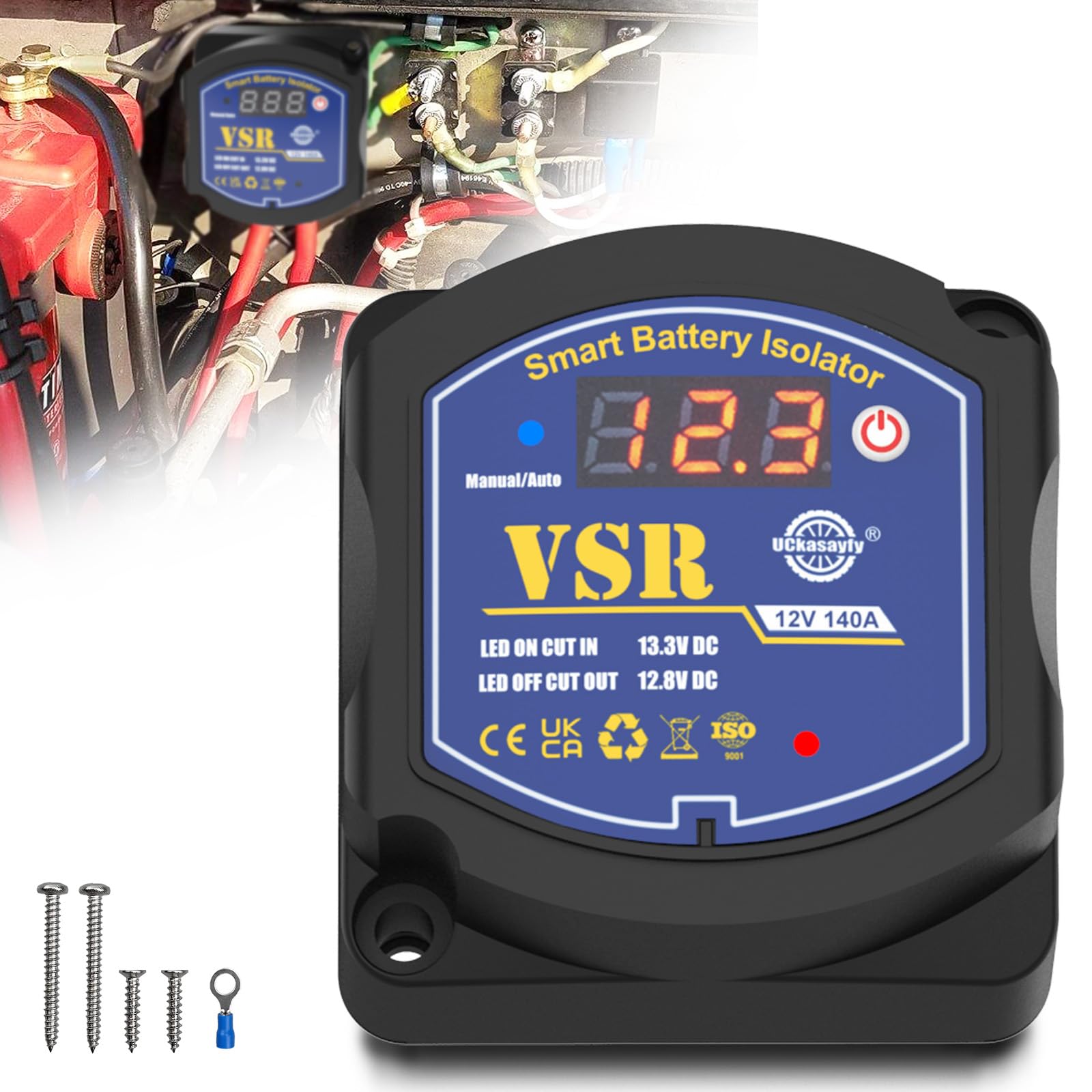 Uckasayfy Dual Battery Isolator 12V 140Amp, Voltage Sensitive Relay Vsr, Smart Battry Isolator Compatible With Utv Marine Car Rv