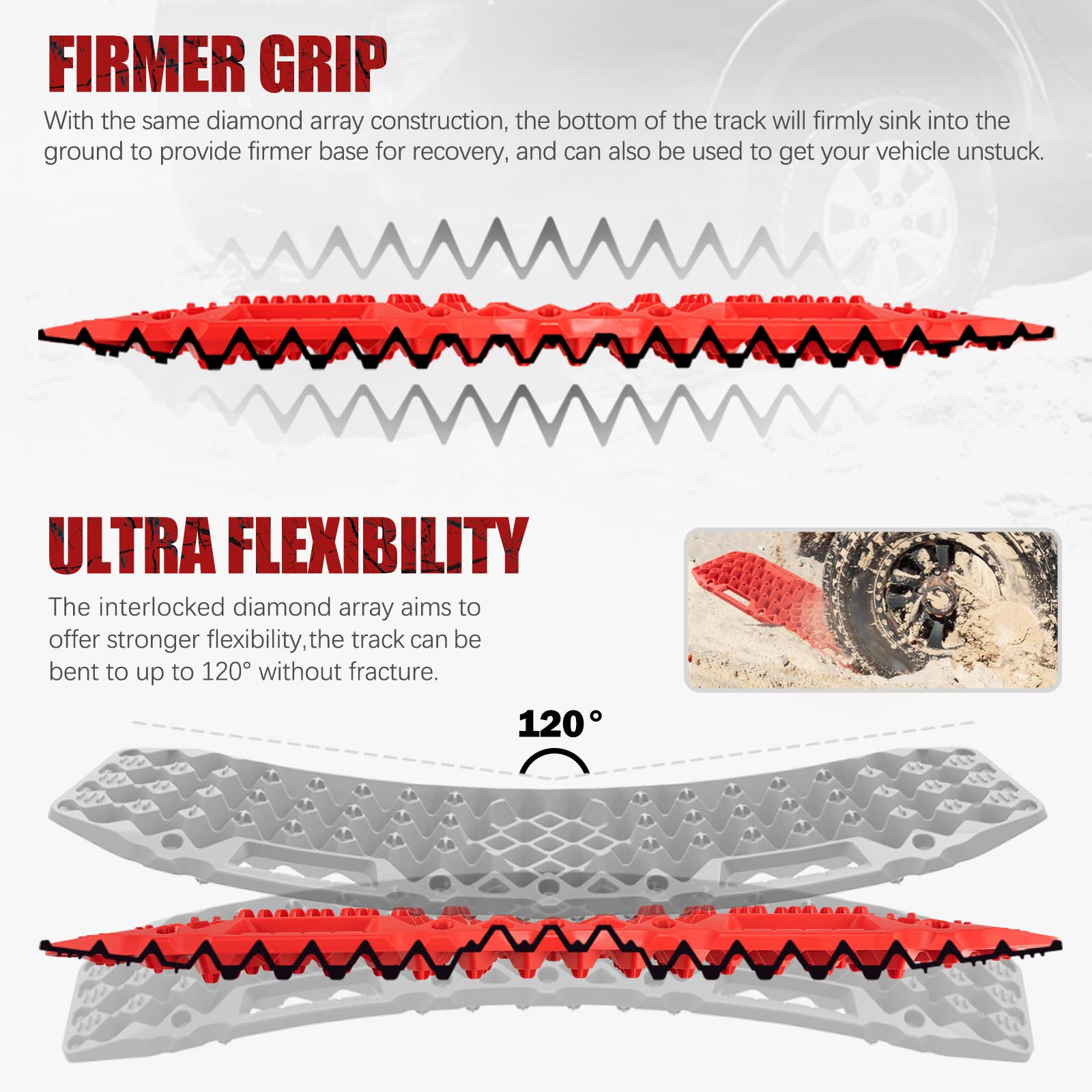 Bunker Indust Off-Road Traction Boards With Jack Base,Pair Recovery Tracks 4X4 Jeep Truck Tire Traction Mat With Bag -Sand,Mud,S