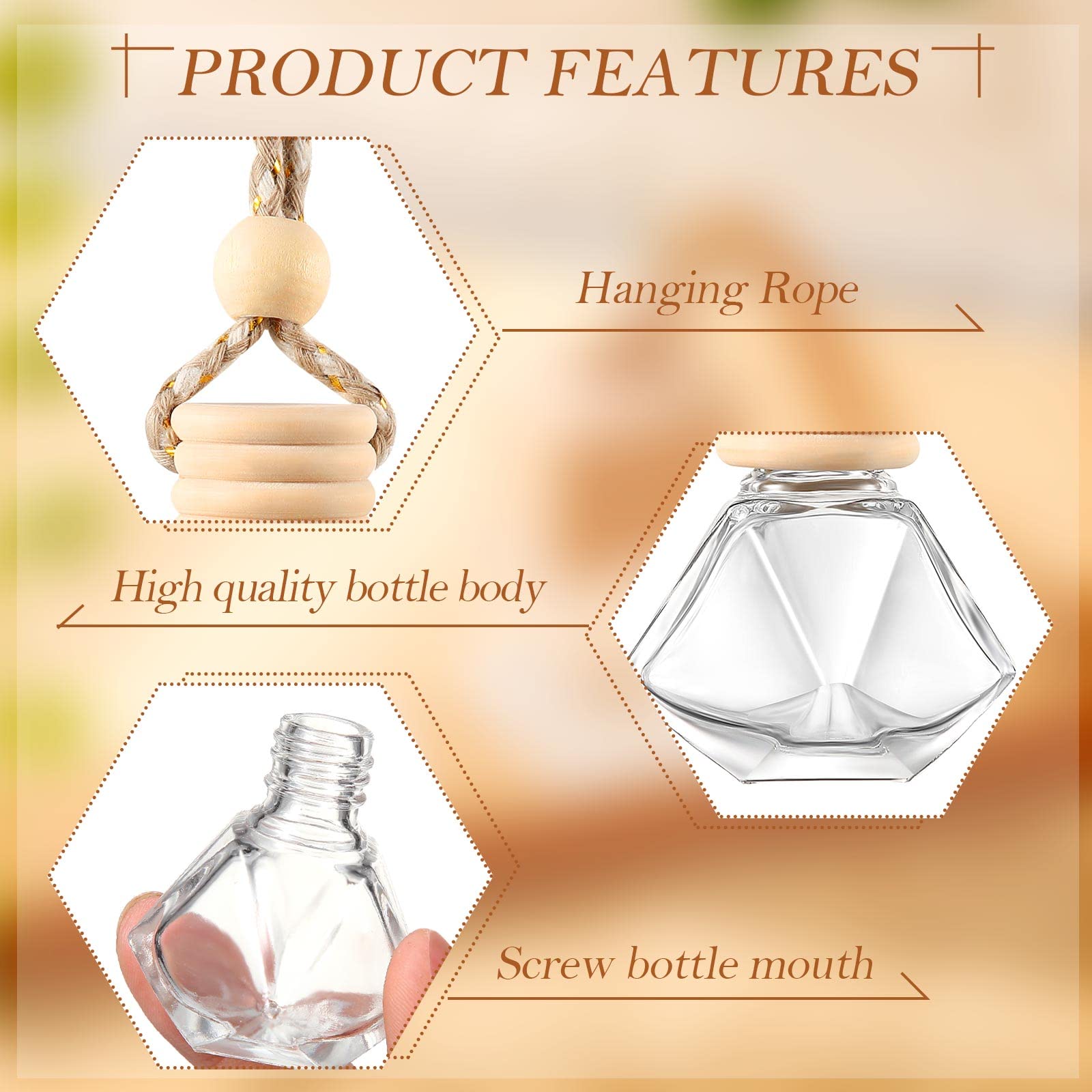 Rtteri 100 Pcs Car Air Freshener Hanging Bottle Empty Glass Perfume Diffuser Bottles Refillable Car Air Freshener Pendant Aromatherapy Fragrance Vials Ornament(Diamond)