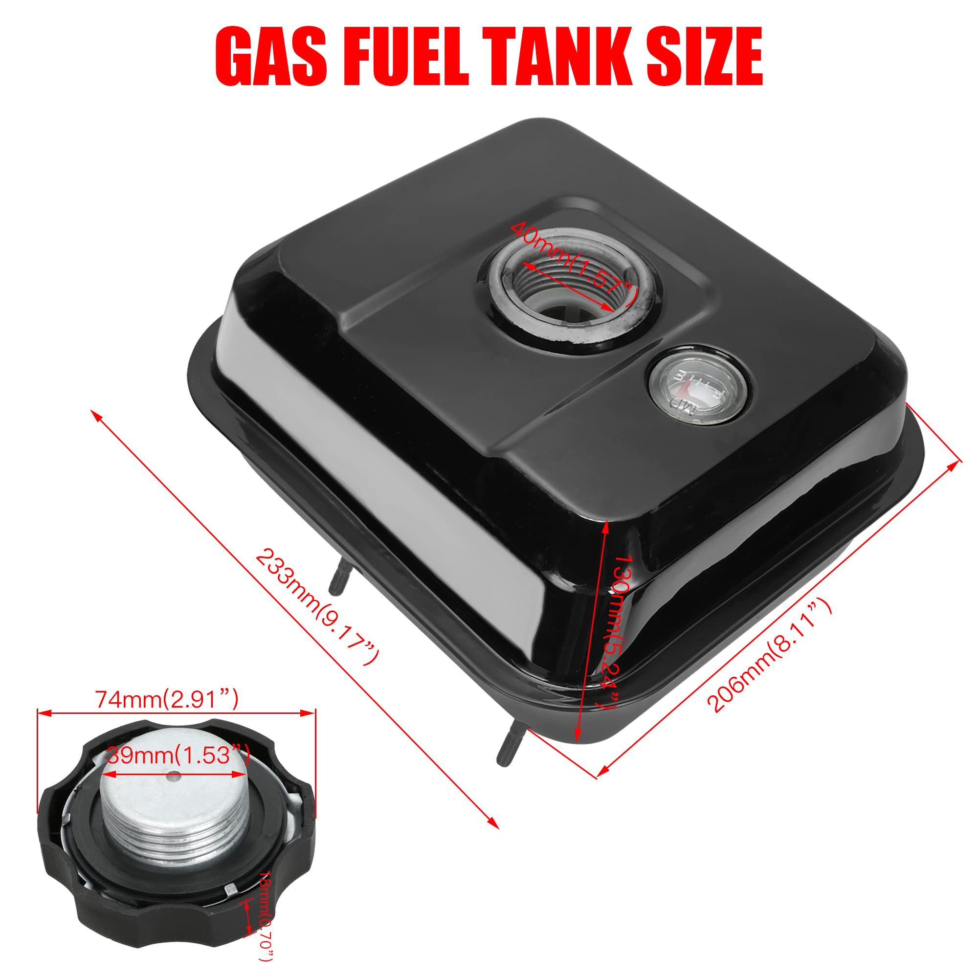 GREHUA Gas Fuel Tank GFT-212A with Fuel Level Gauge for Predator 212cc 196cc Mini Bikes & Go Karts - Metal, Black