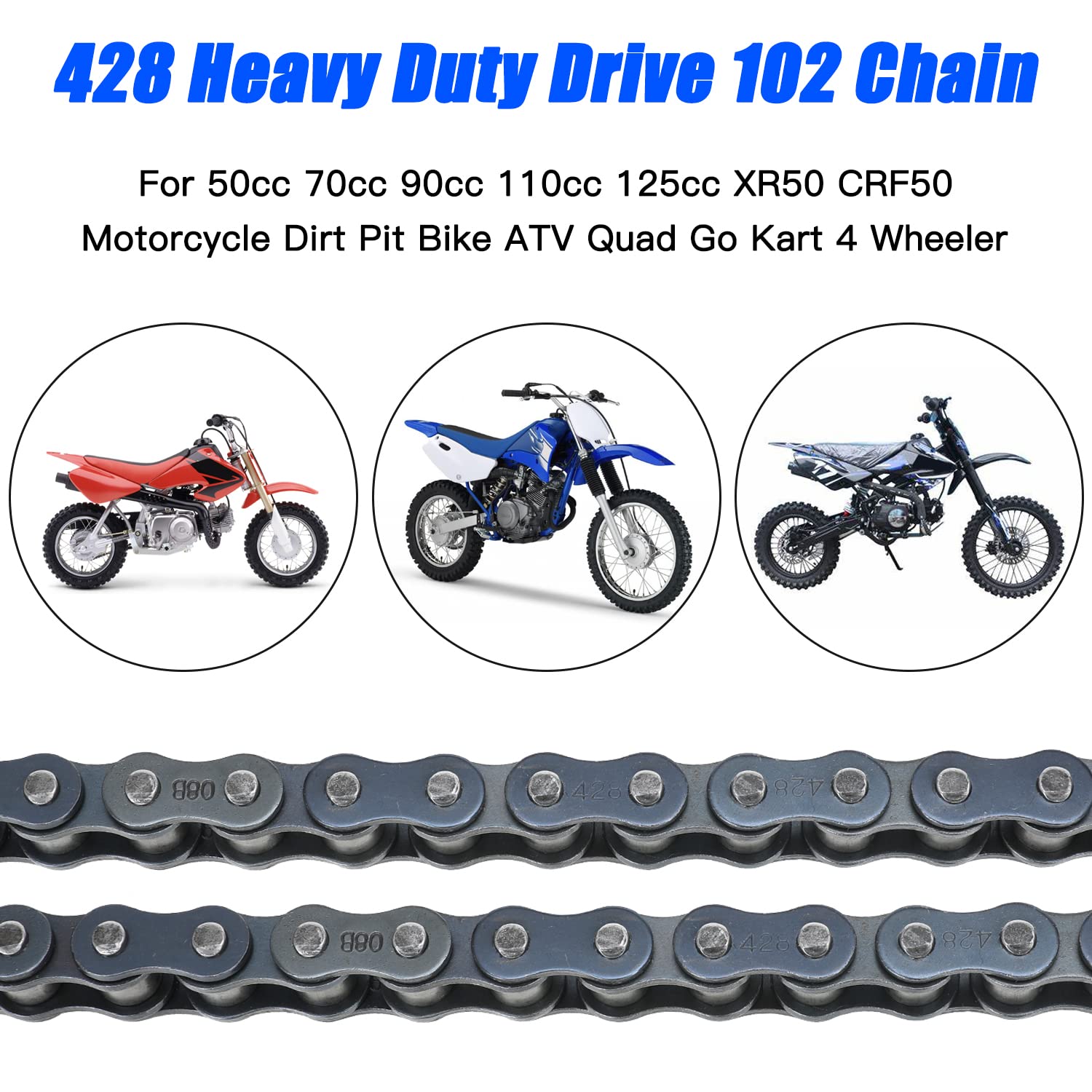 Yoxufa 428 Motorcycle Chain 102 Links For 110Cc 125Cc 150Cc Crf50 Xr50 Coolster Apollo 50Cc 70Cc 90Cc Pit Dirt Bike 4 Wheeler At