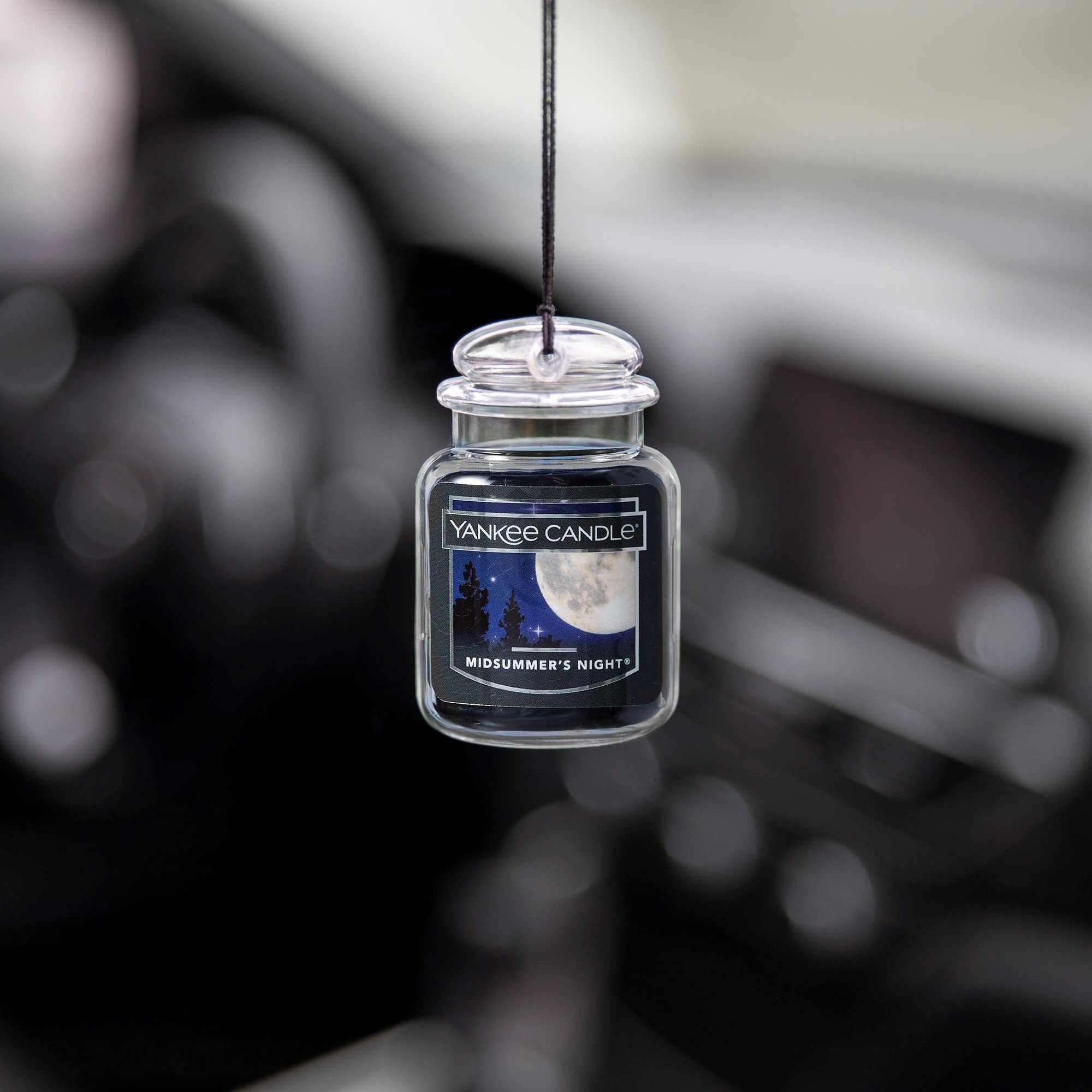 Yankee Candle Car Air Freshener, Hanging Jar, MidSummer's Night Scent, 1 Count, Black, Model 1220877, Odor Neutralizer