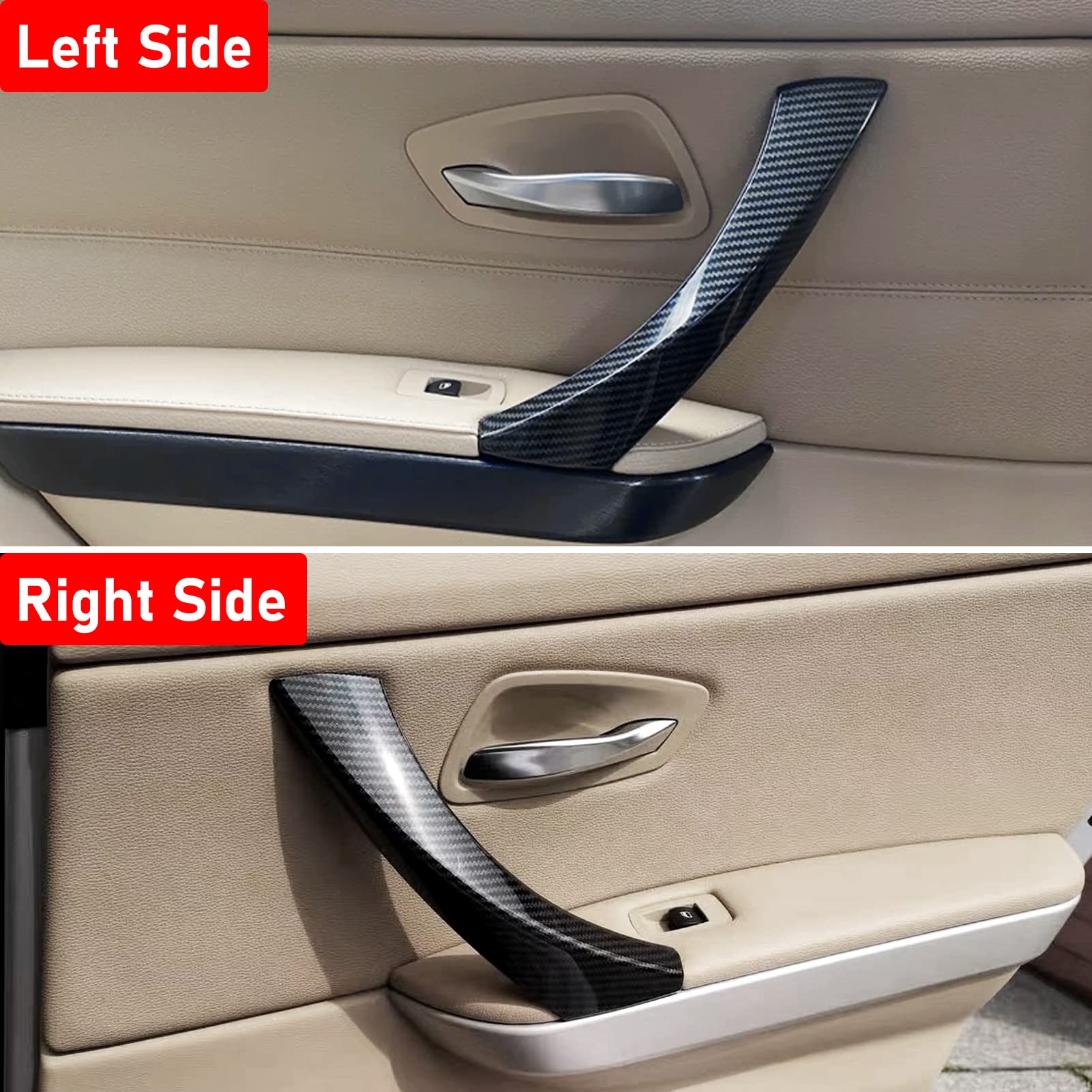 Jaronx Door Handle Replacement Set for BMW 3 Series E90/E91/E92/E93 2004-2011, 6PCS Carbon Fiber Pattern, Pull Handle & Outer Cover